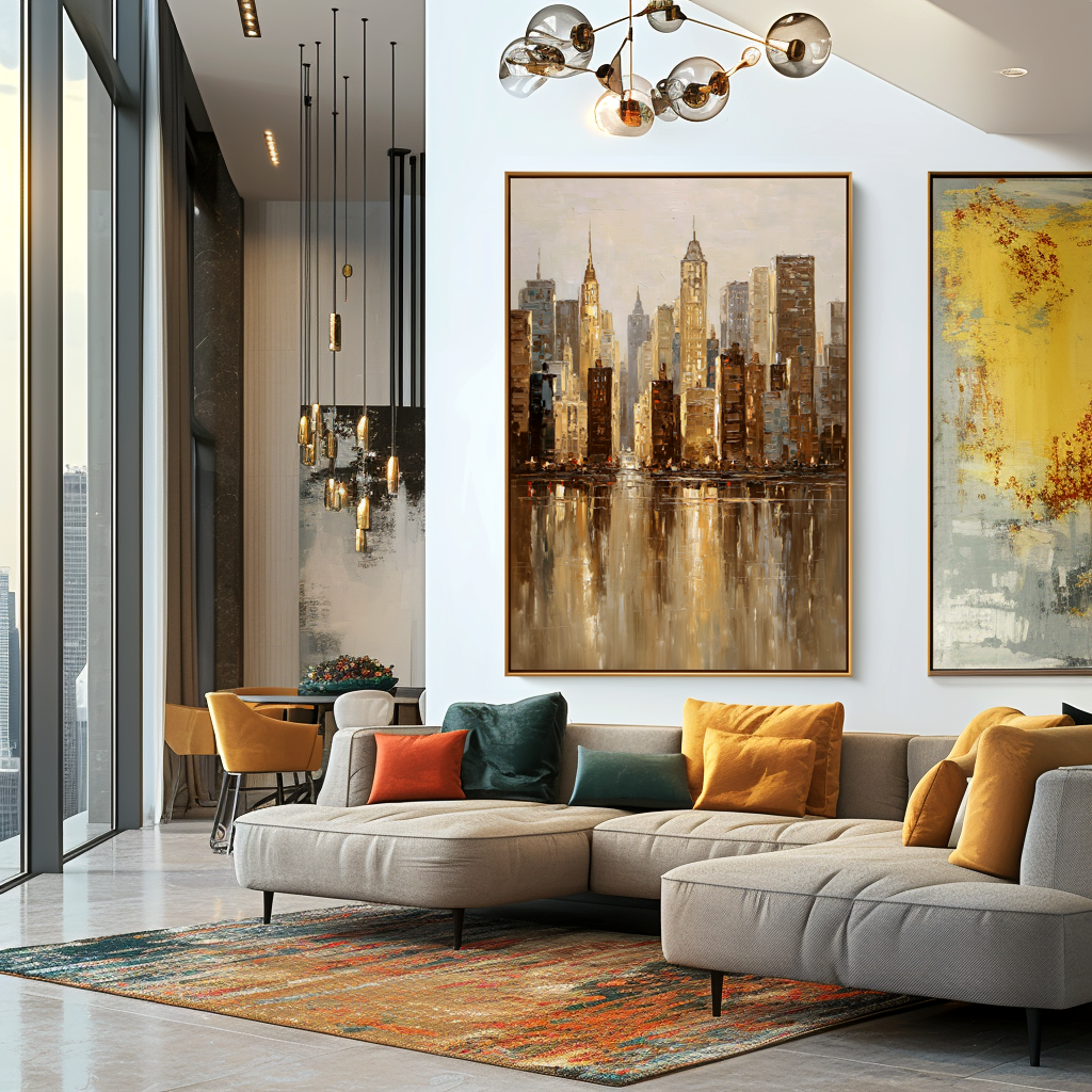 Golden Skyline-Urban Cityscape Painting