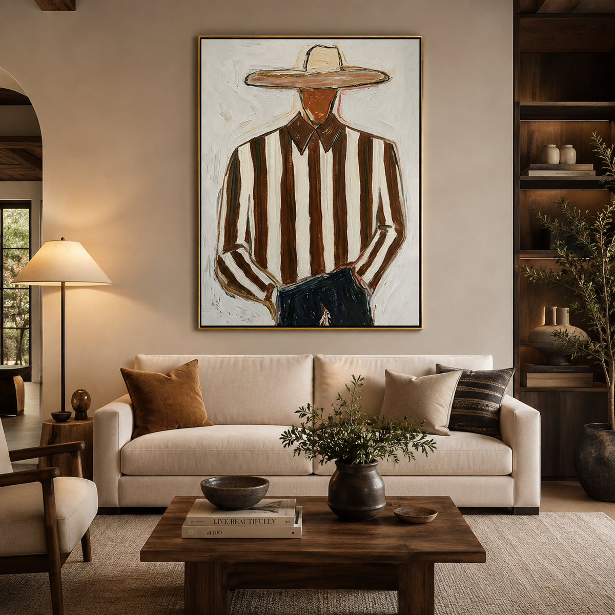 Desert Stripe-Brown Cowboy Portrait Painting