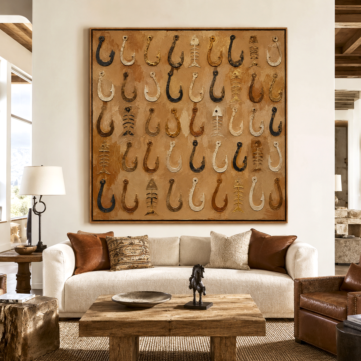Tackle Grid-Fishing Hook Textured Painting