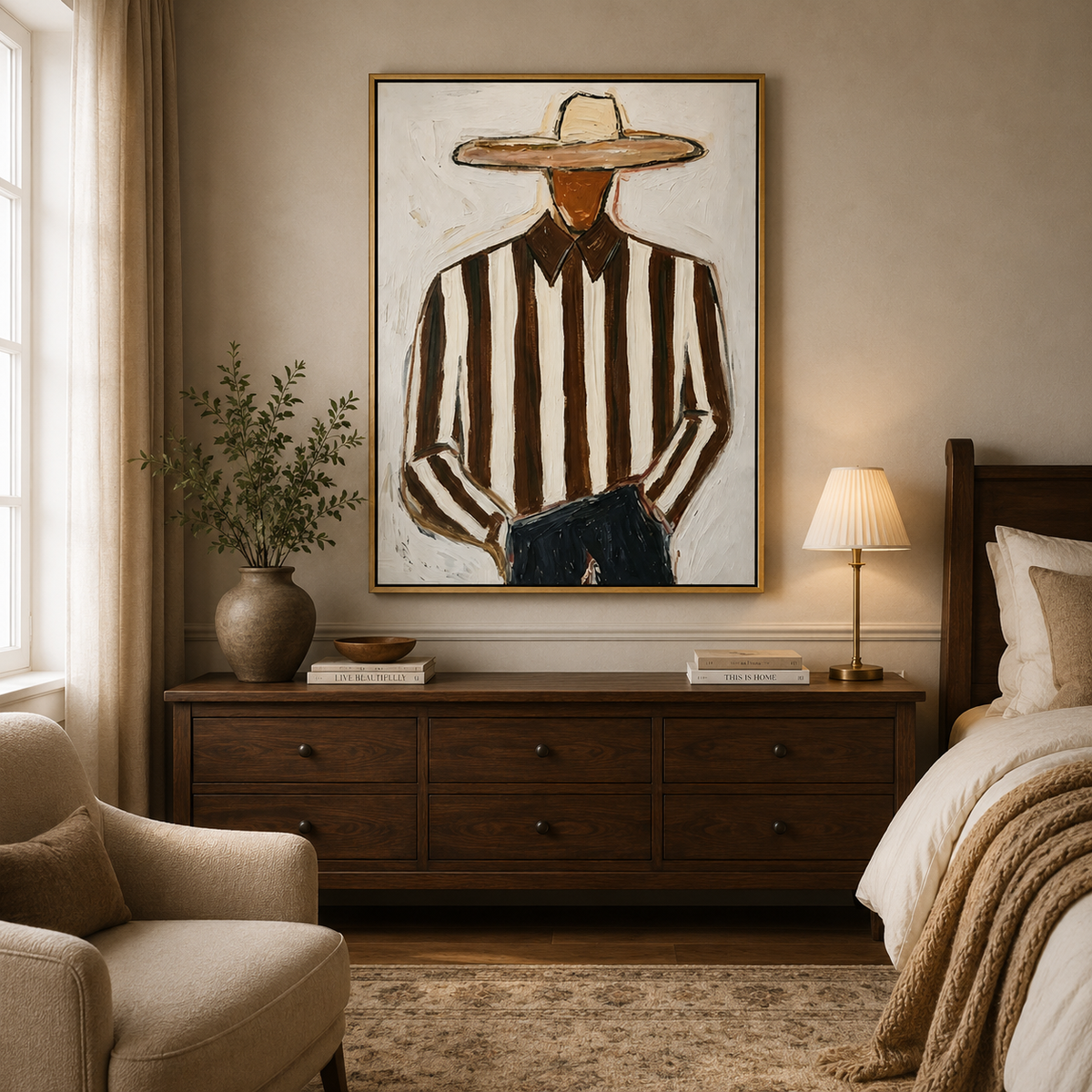 Desert Stripe-Brown Cowboy Portrait Painting