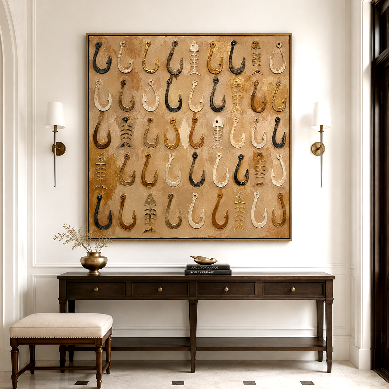 Tackle Grid-Fishing Hook Textured Painting