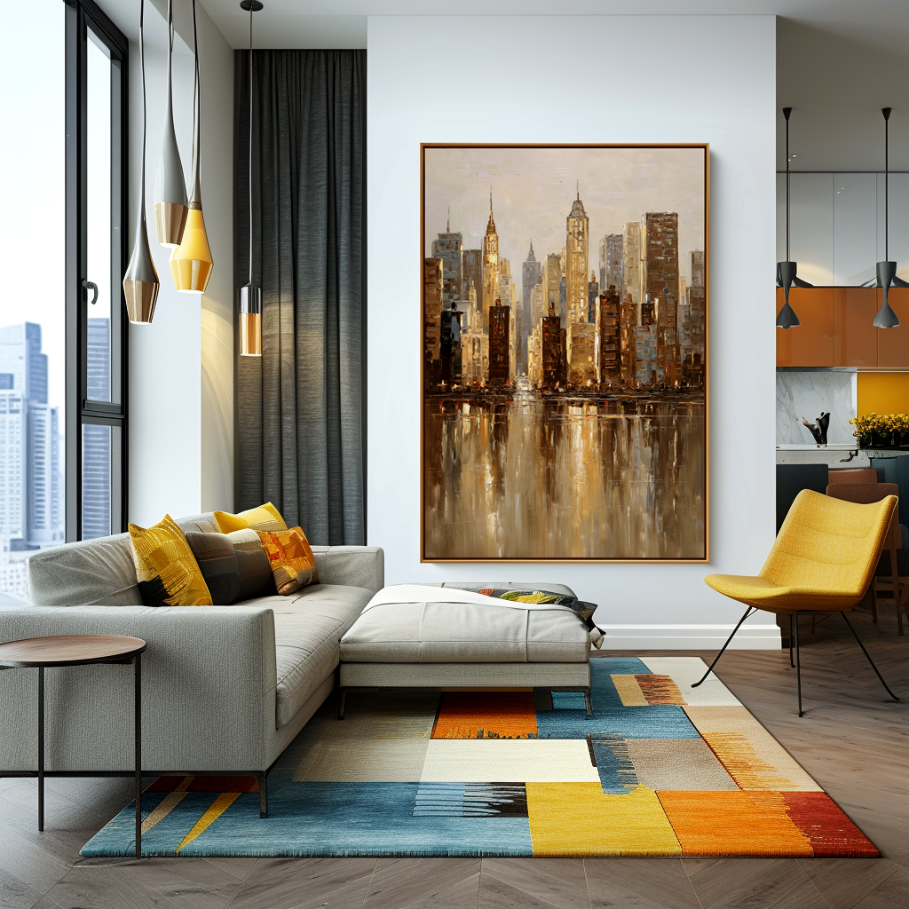 Golden Skyline-Urban Cityscape Painting