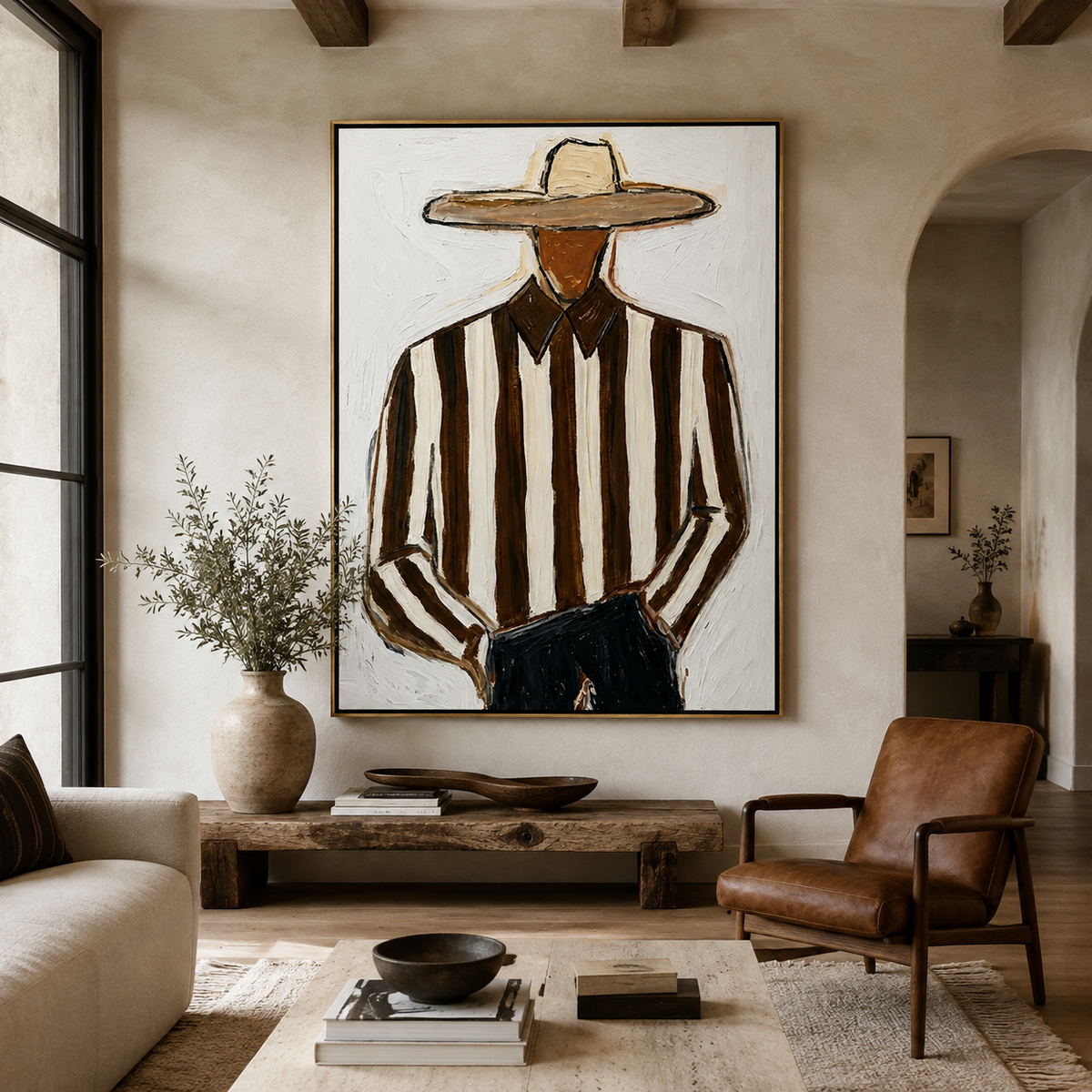 Desert Stripe-Brown Cowboy Portrait Painting