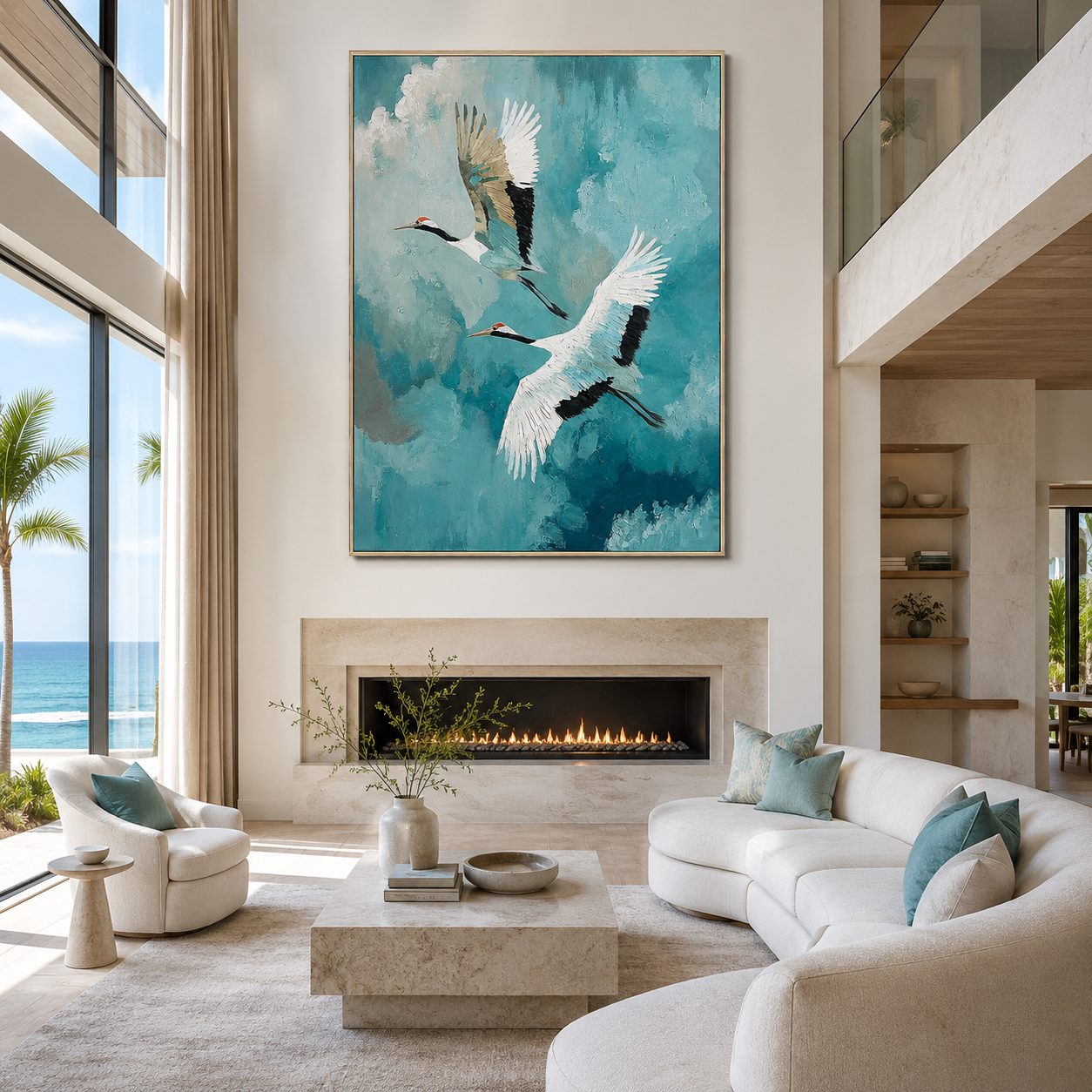 Skyward Grace-Flying Crane Painting