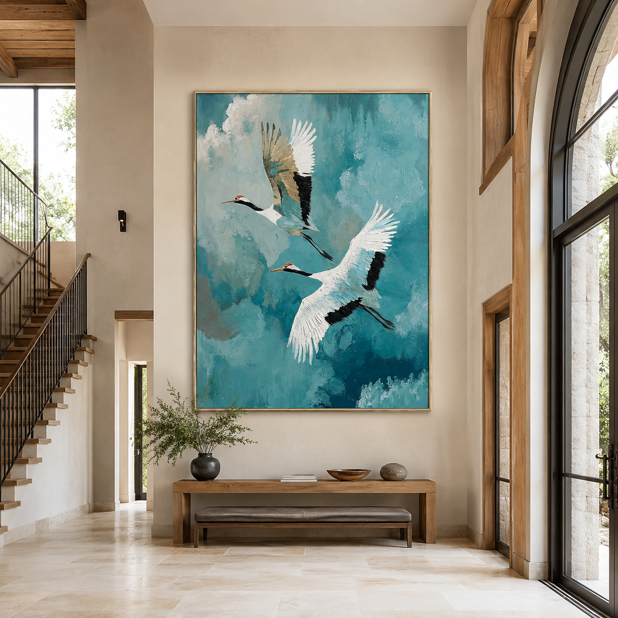 Skyward Grace-Flying Crane Painting