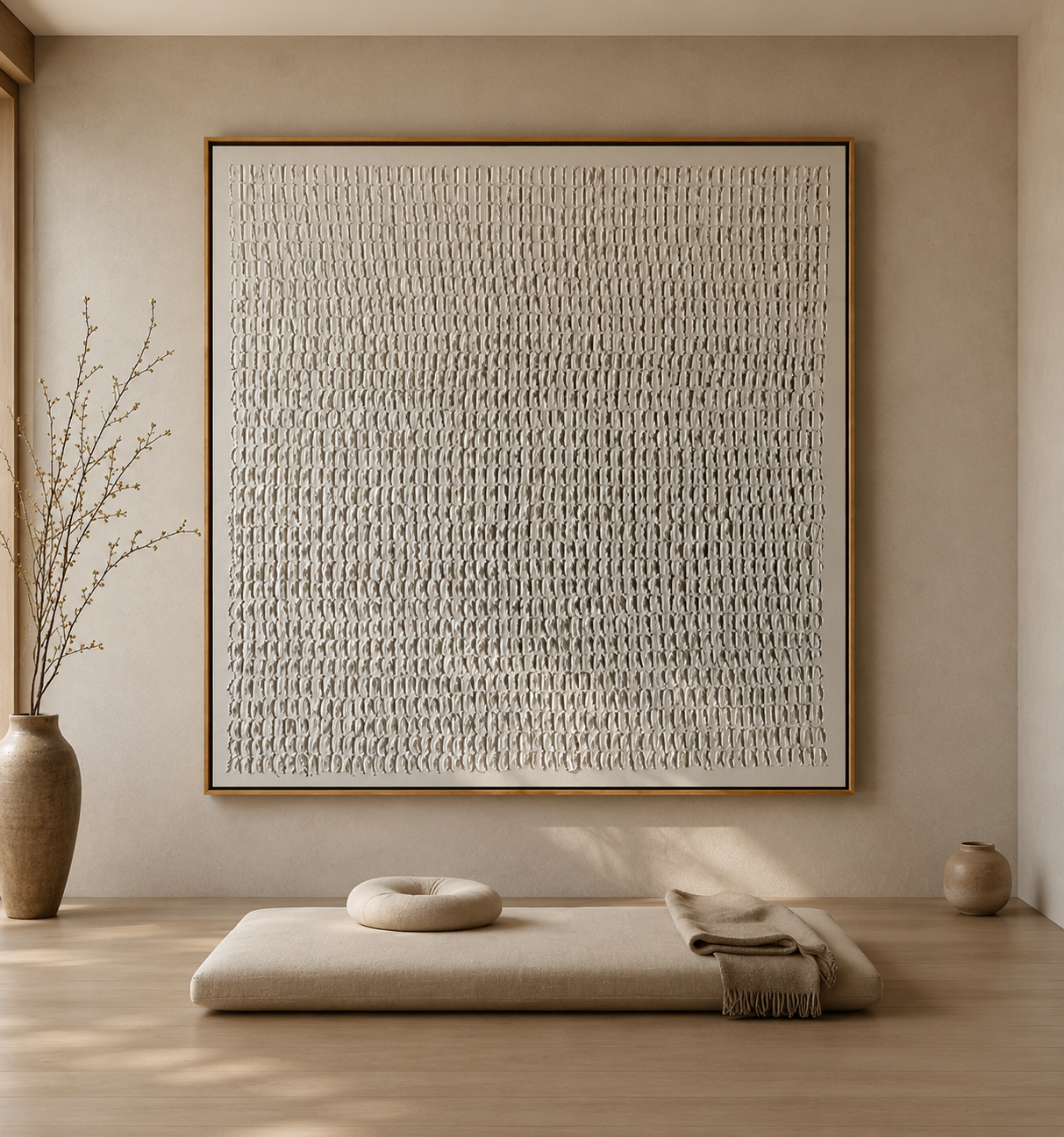 Ivory Rhythm-White Textured Abstract Painting