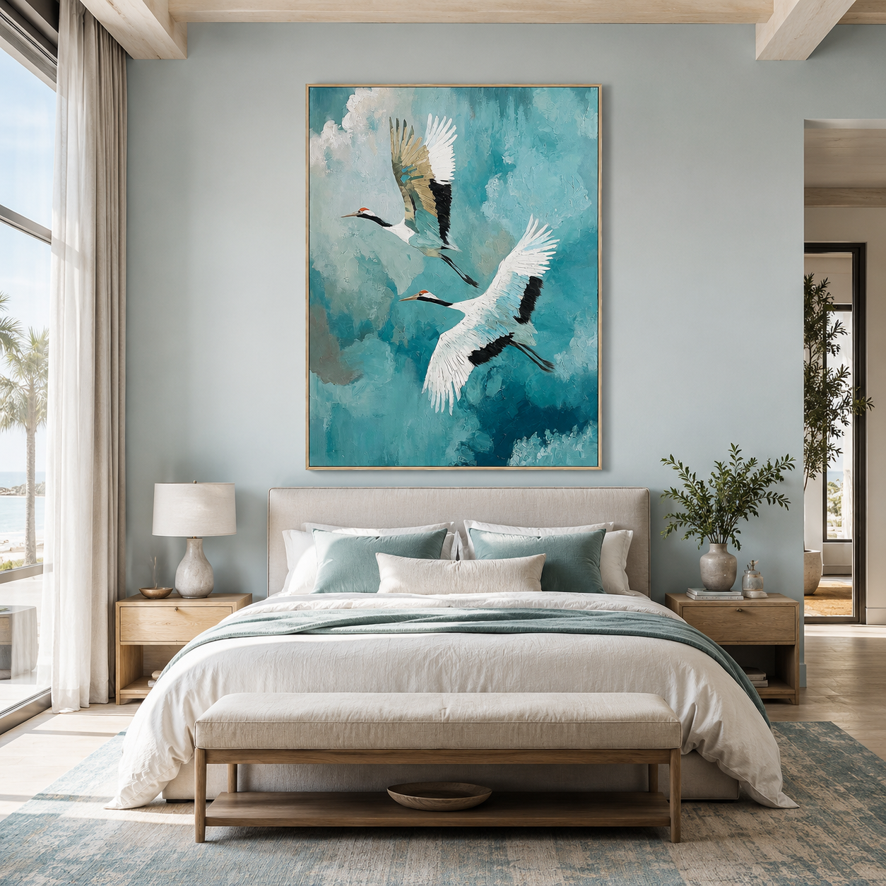 Skyward Grace-Flying Crane Painting
