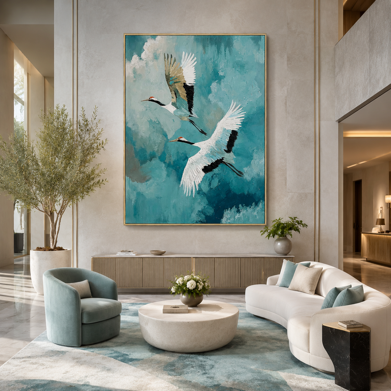 Skyward Grace-Flying Crane Painting