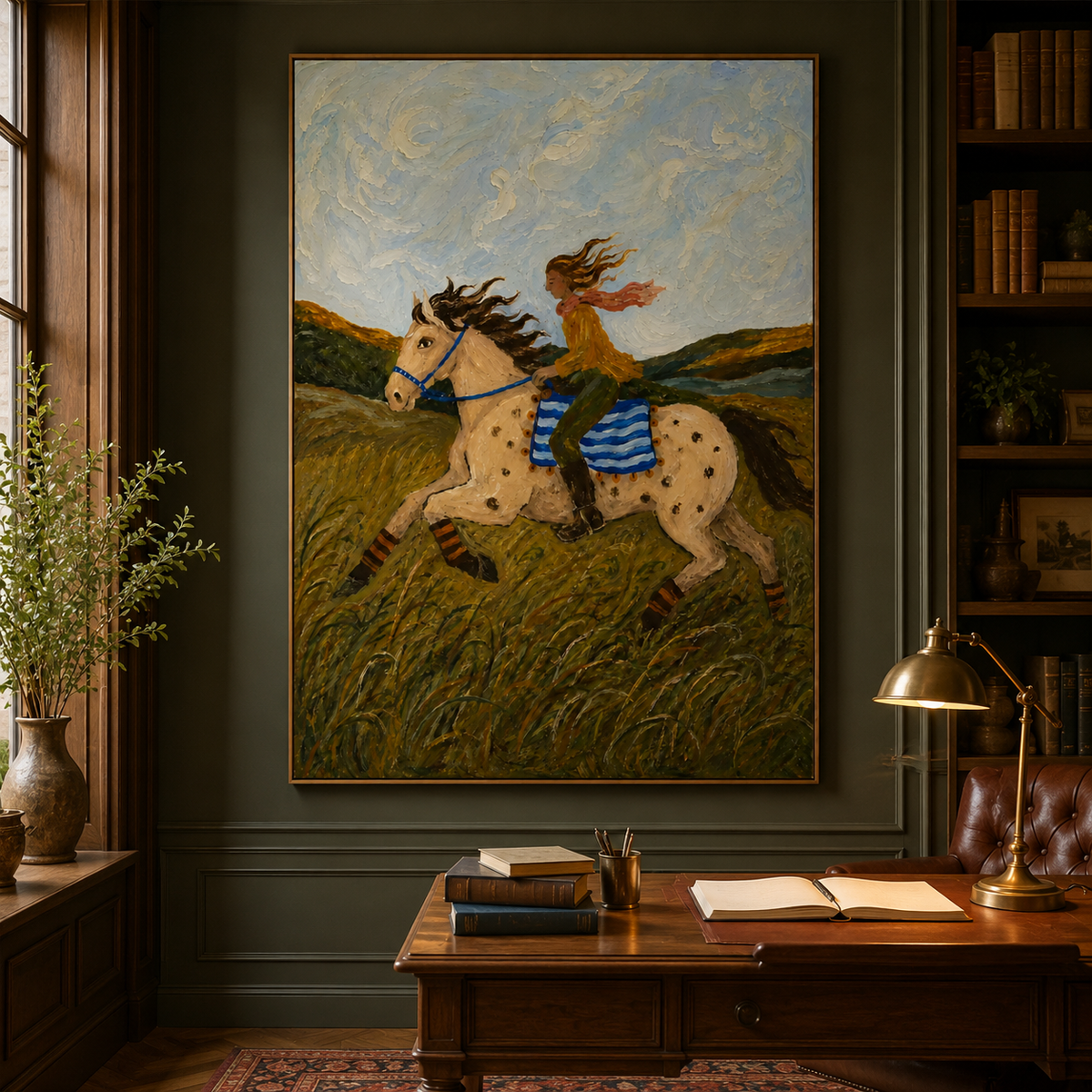 Riding Wind-Equestrian Oil Painting