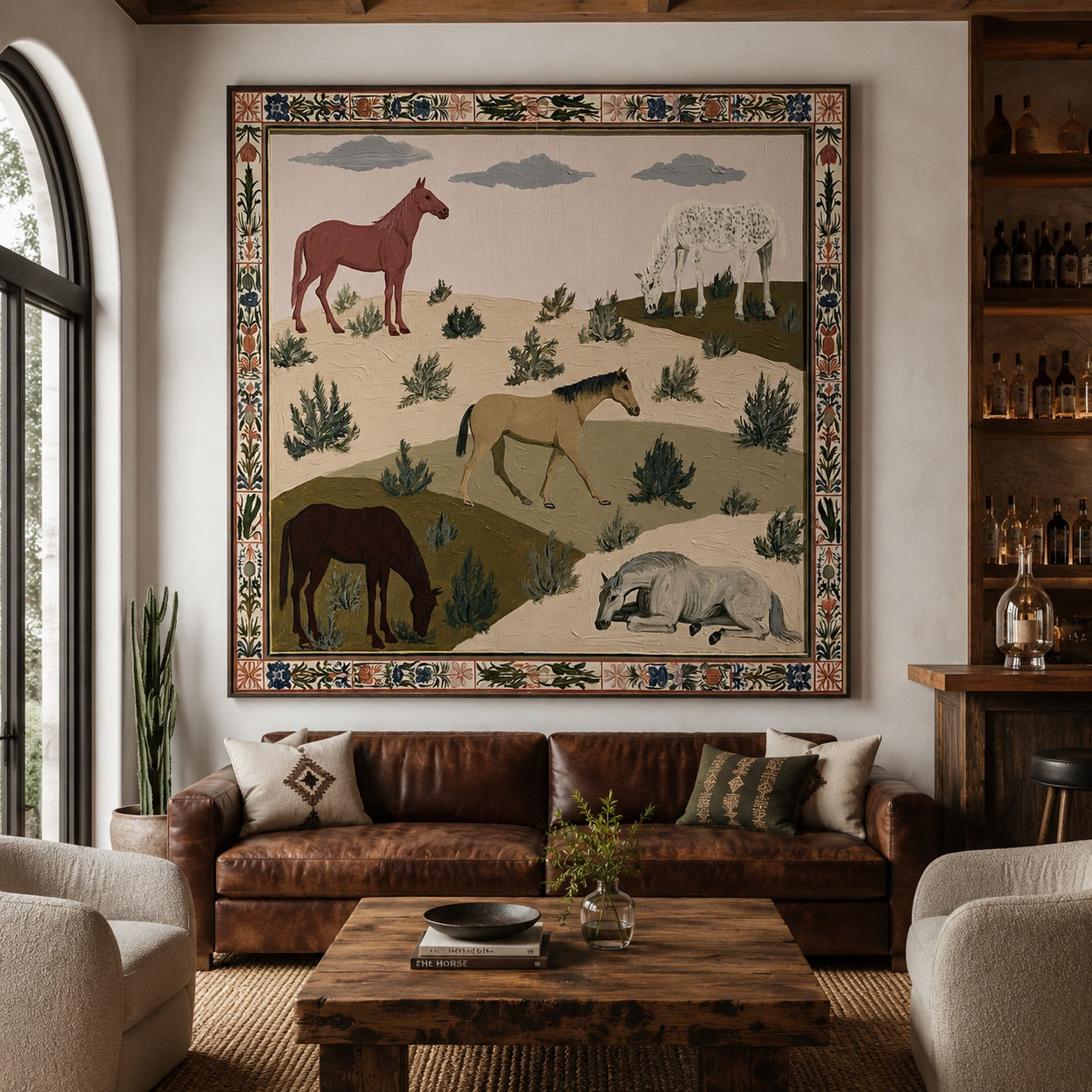 Sage Range-Folk Horse Meadow Painting
