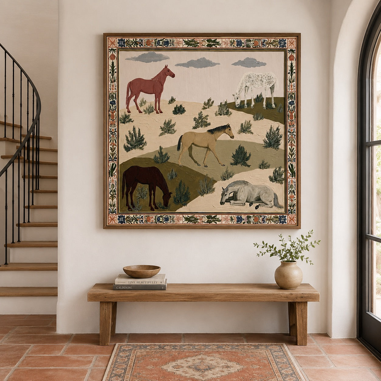 Sage Range-Folk Horse Meadow Painting