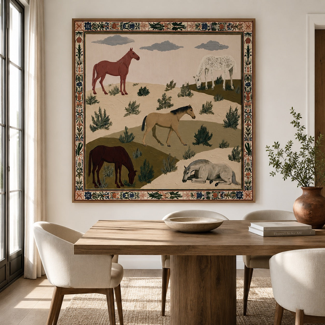 Sage Range-Folk Horse Meadow Painting