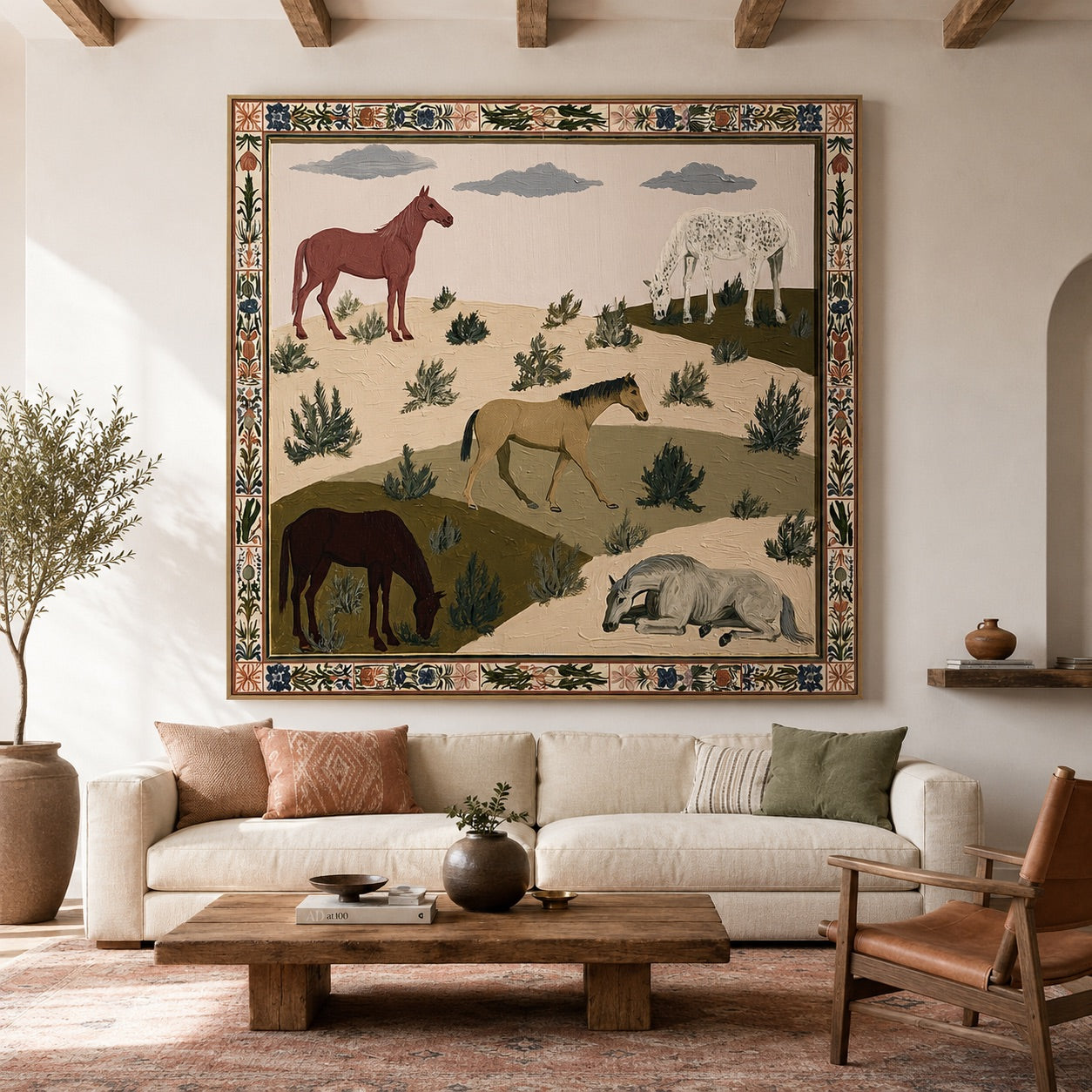 Sage Range-Folk Horse Meadow Painting