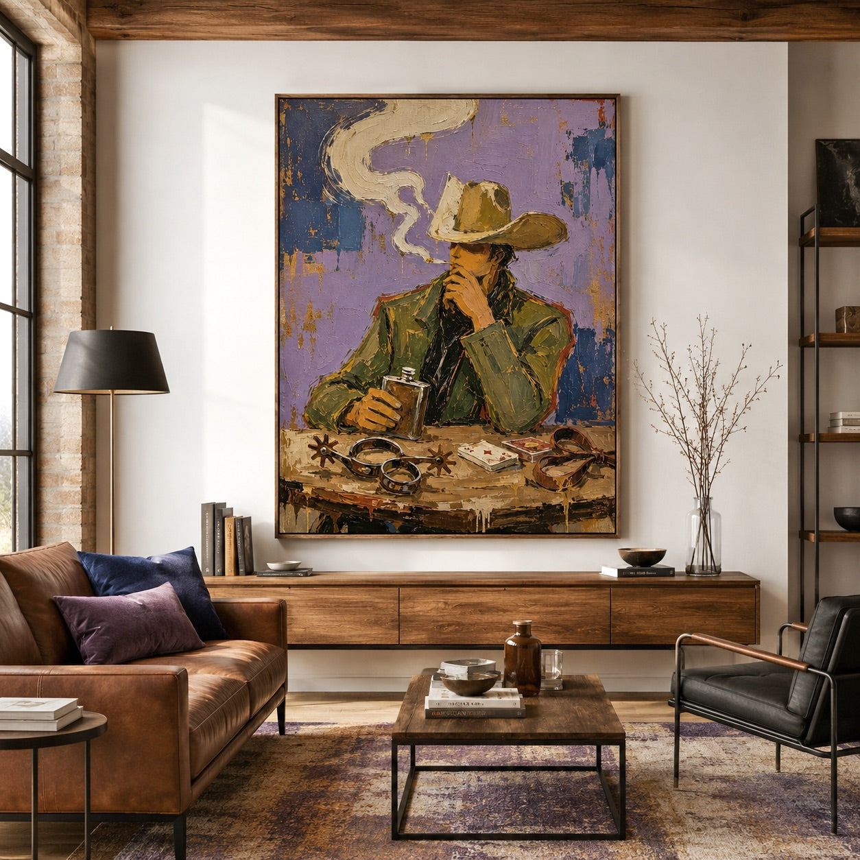 Last Smoke-Brooding Cowboy Oil Painting