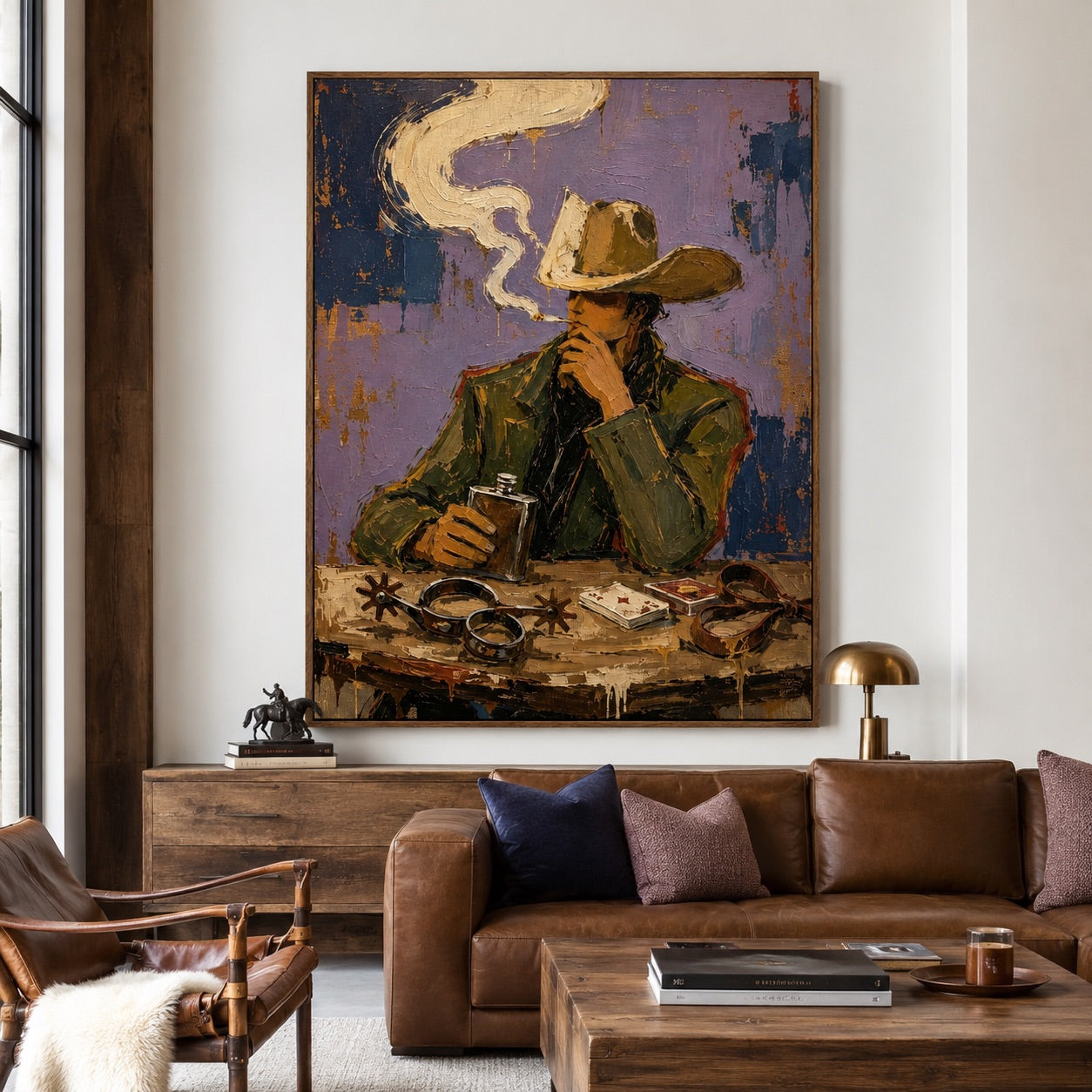 Last Smoke-Brooding Cowboy Oil Painting