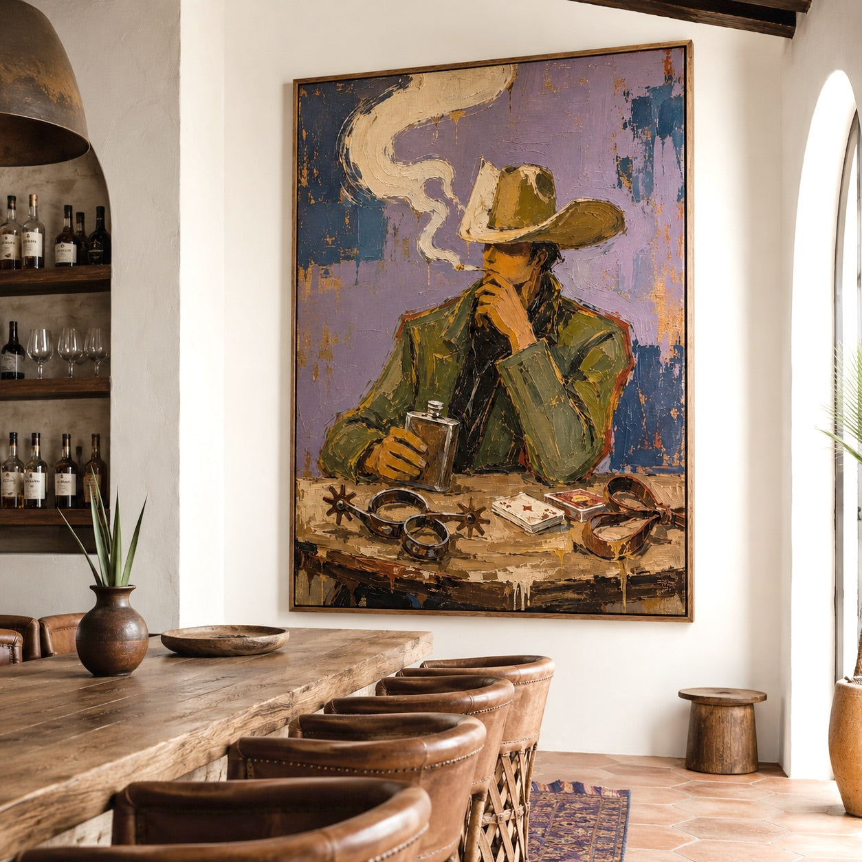 Last Smoke-Brooding Cowboy Oil Painting