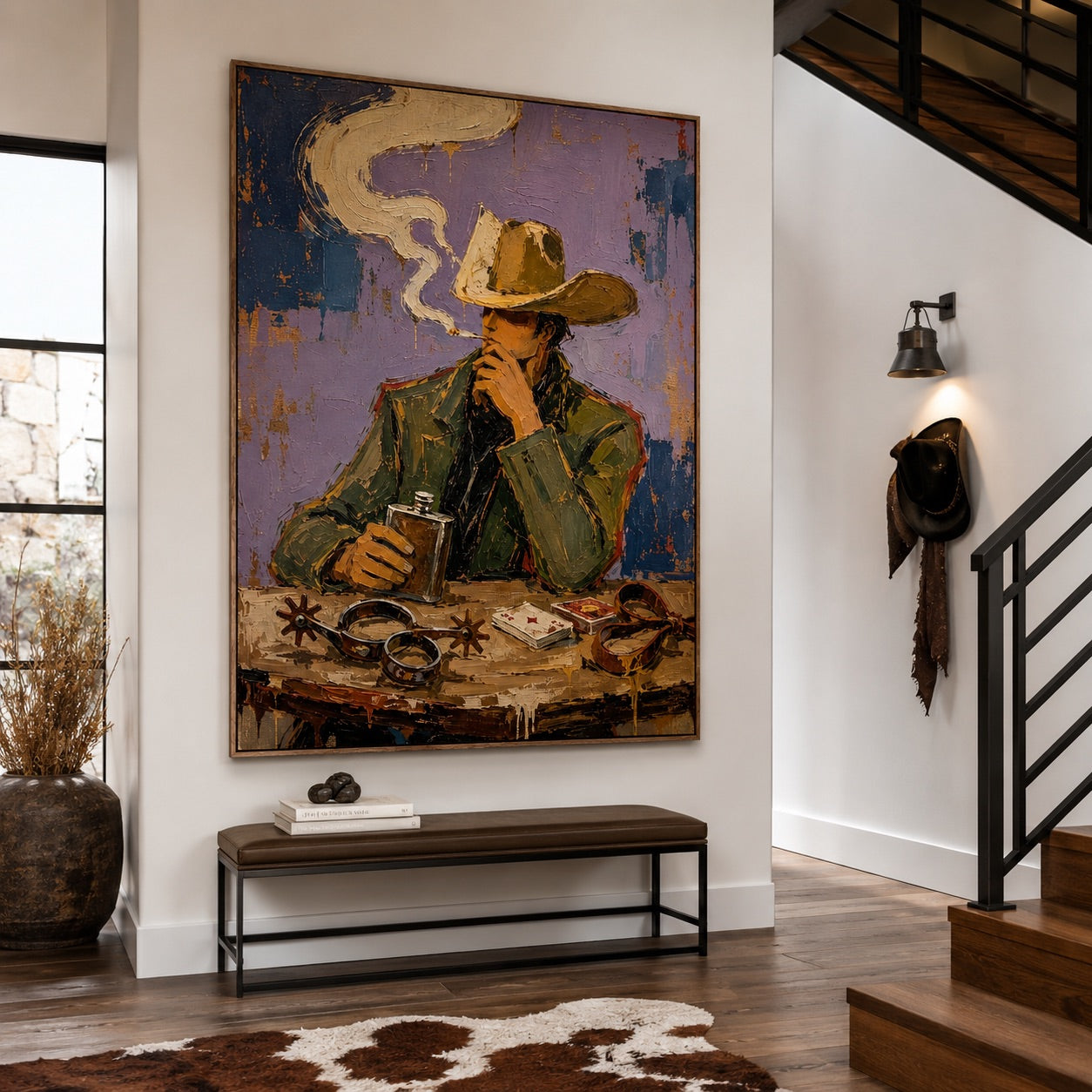 Last Smoke-Brooding Cowboy Oil Painting
