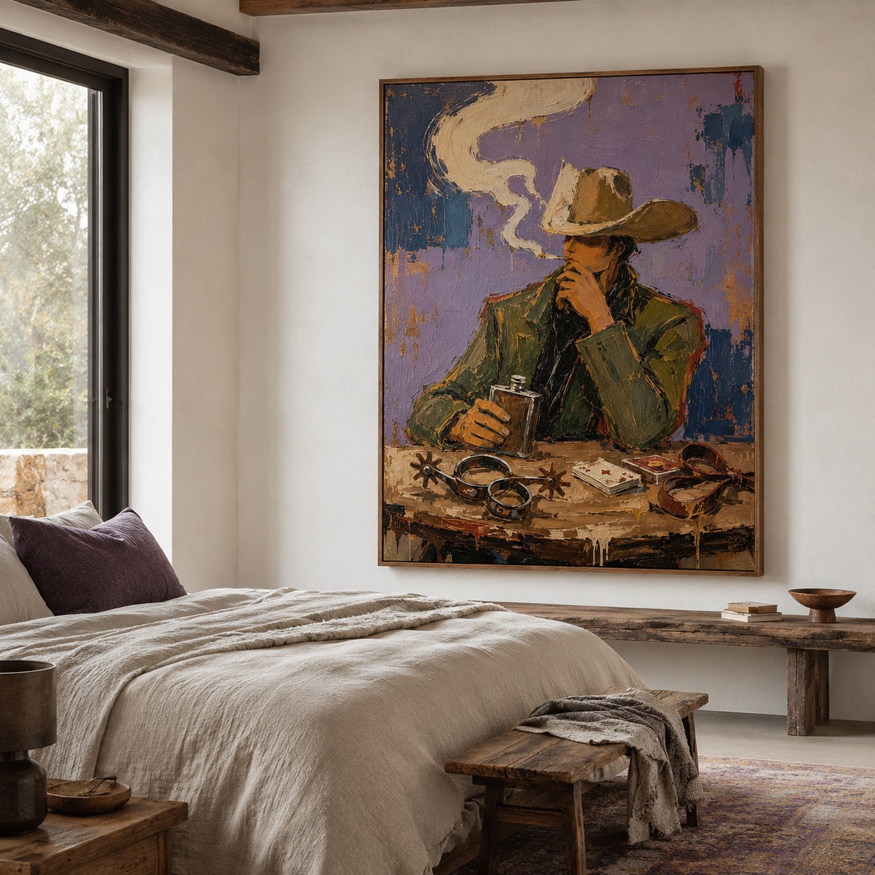 Last Smoke-Brooding Cowboy Oil Painting