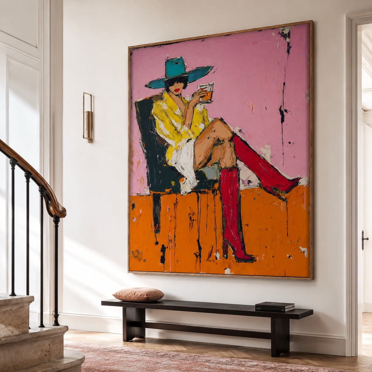 Electric Rodeo-Teal Hat Cowgirl Oil Painting