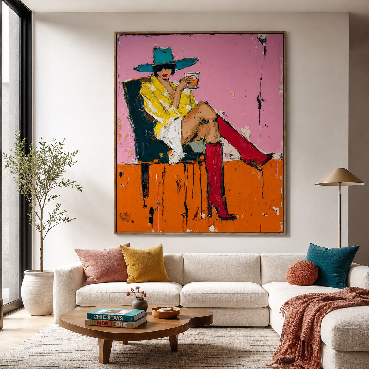 Electric Rodeo-Teal Hat Cowgirl Oil Painting
