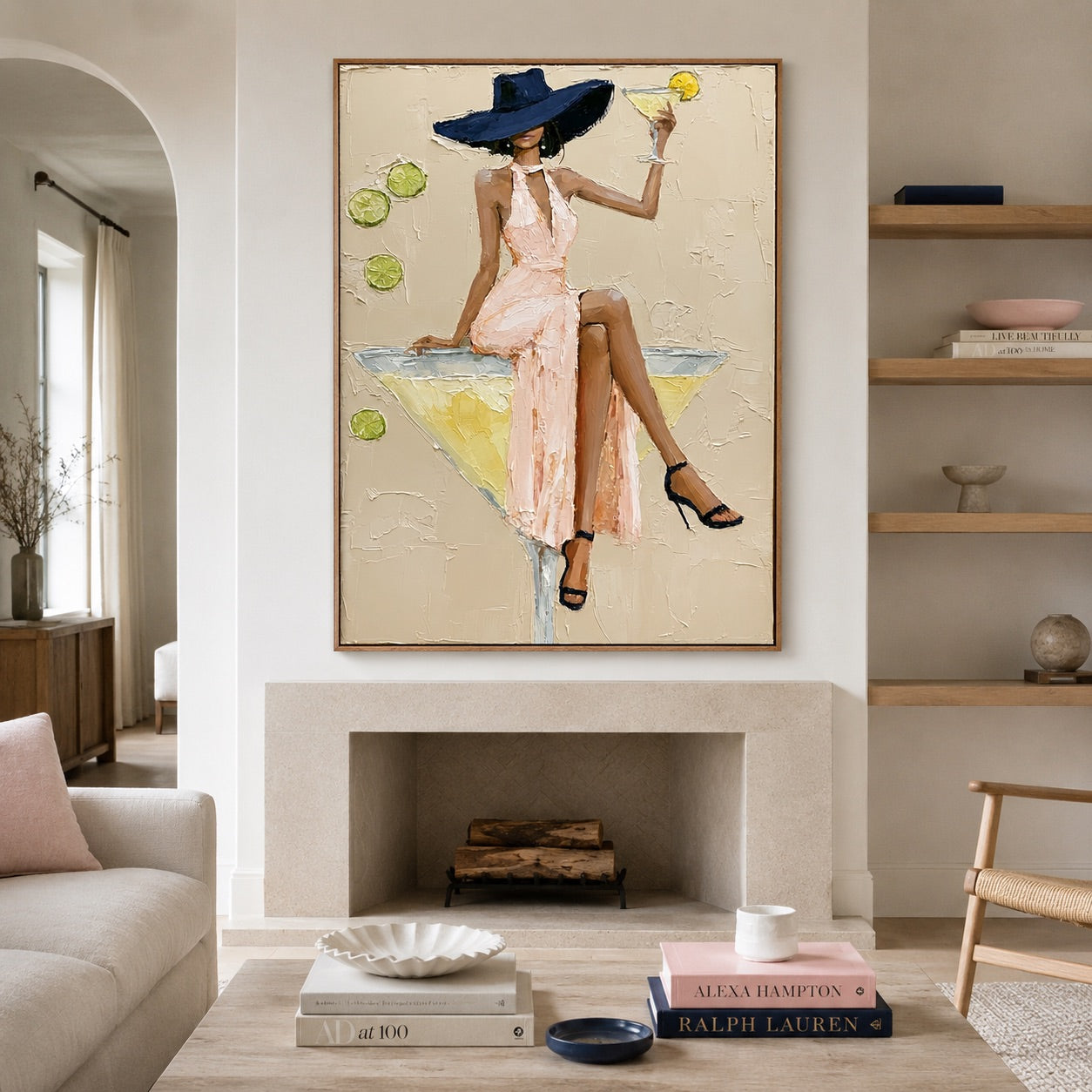 Citrus Hour-Navy Hat Cocktail Oil Painting