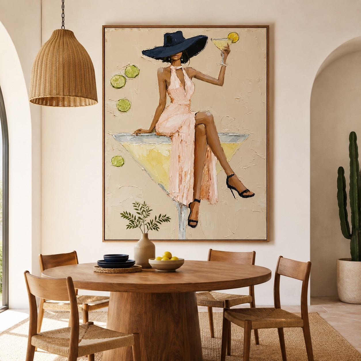 Citrus Hour-Navy Hat Cocktail Oil Painting