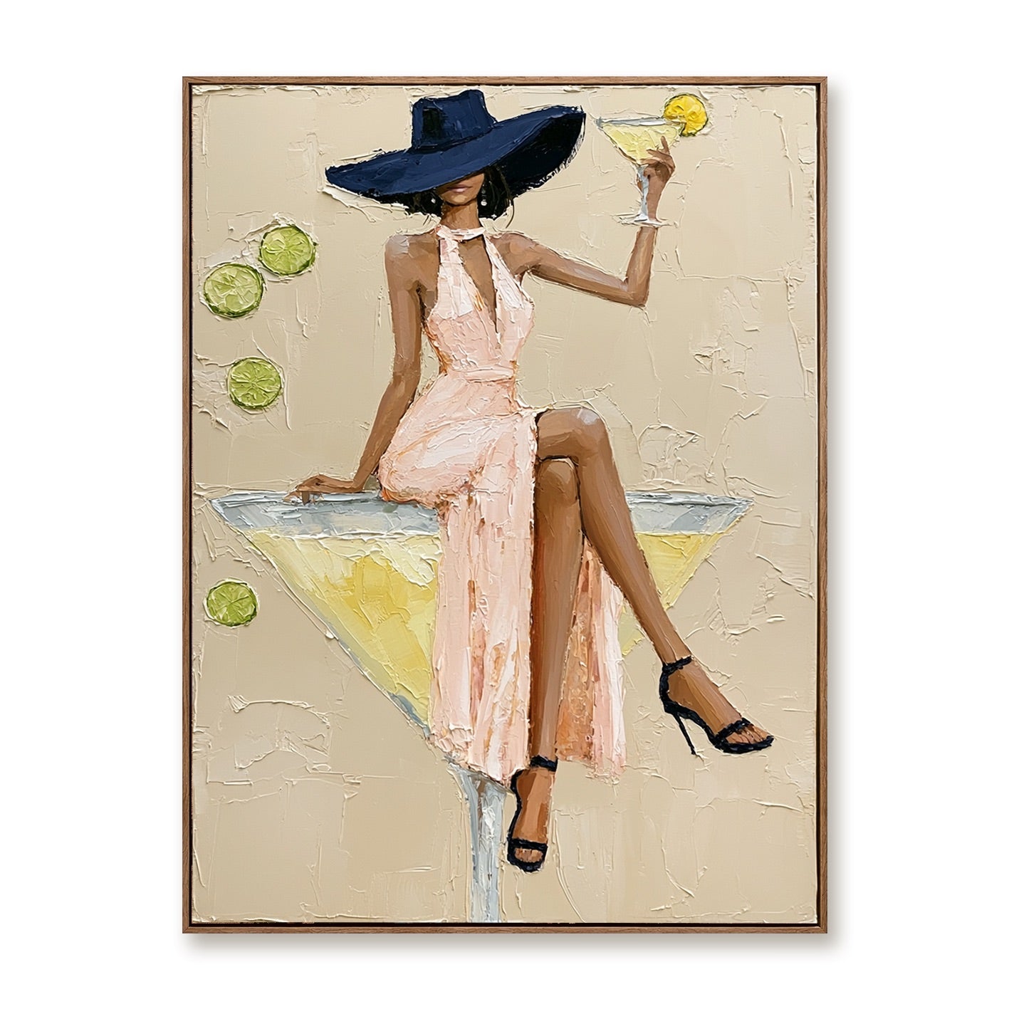 Citrus Hour-Navy Hat Cocktail Oil Painting