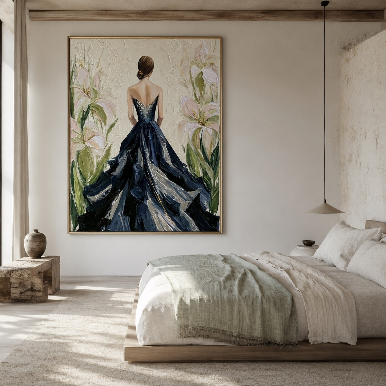 Midnight Bloom-Black Dress Woman Oil Painting