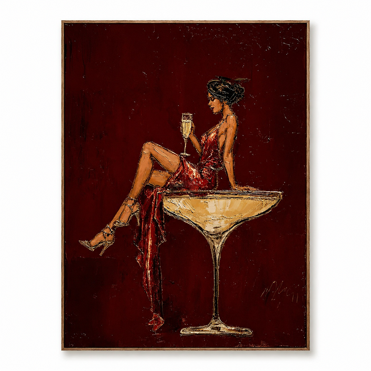 Velvet Toast-Red Champagne Woman Painting