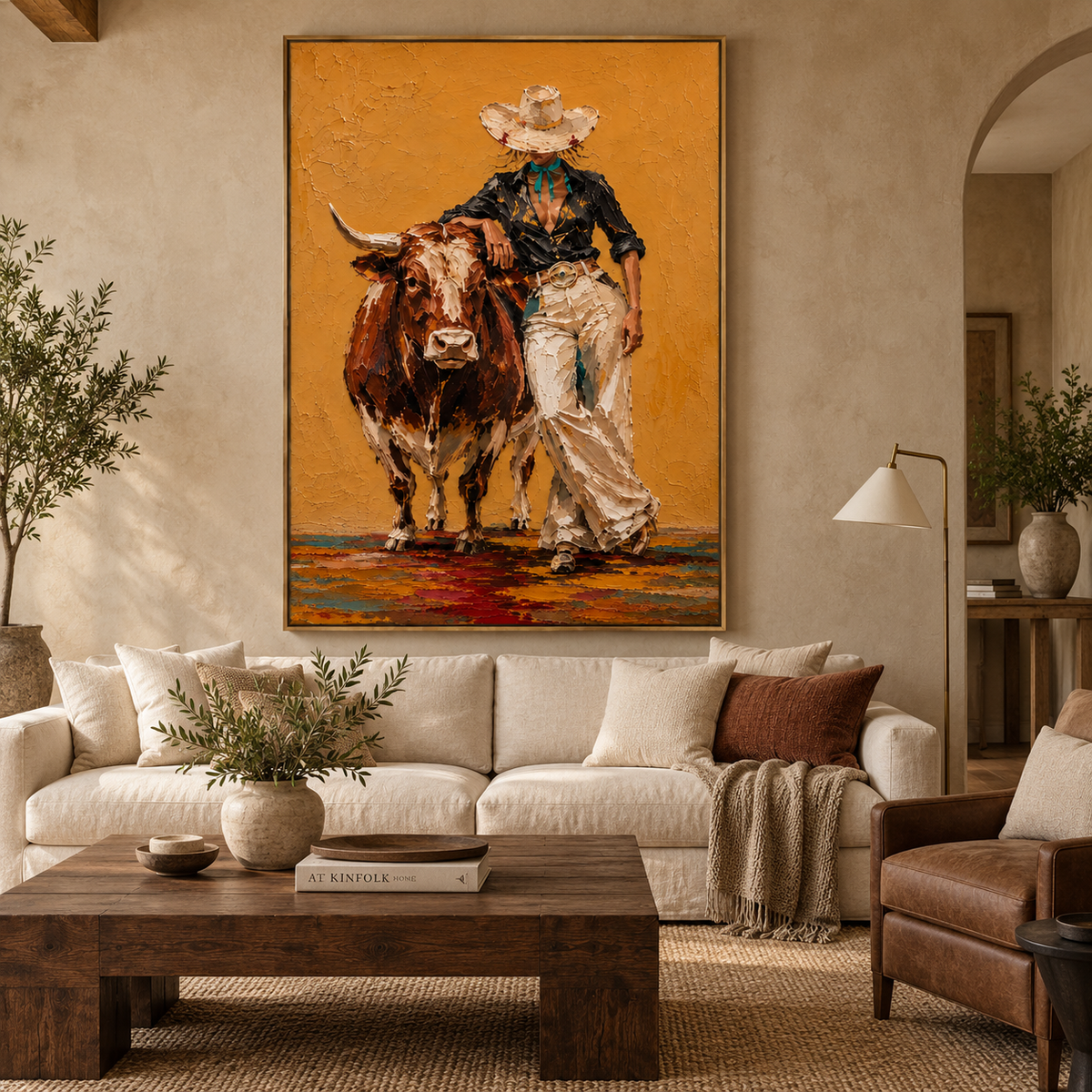 Golden Longhorn Muse-Western Cowgirl Painting