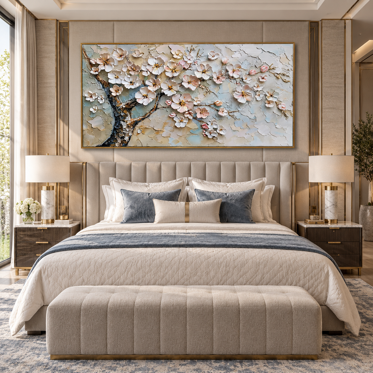 Cherry Blossom-White Floral Tree Painting