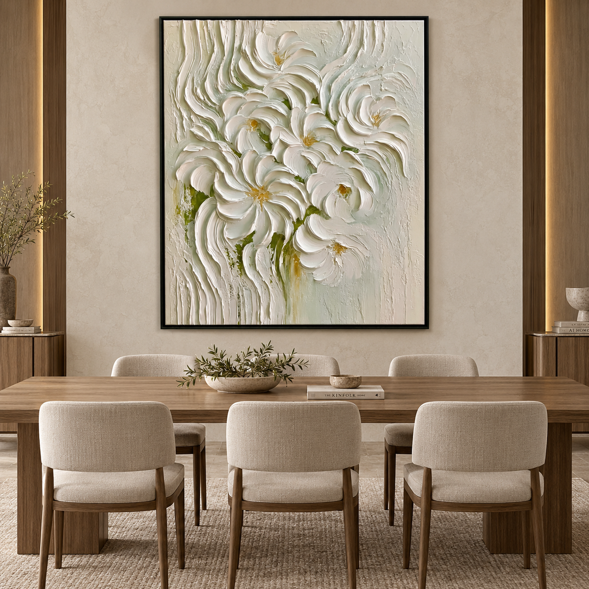 Ivory Bloom-Textured Floral Oil Painting