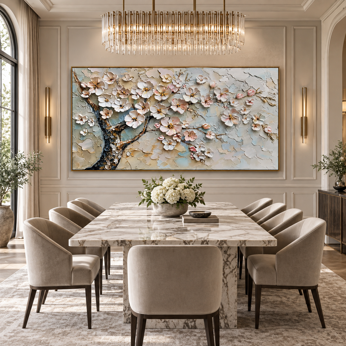 Cherry Blossom-White Floral Tree Painting