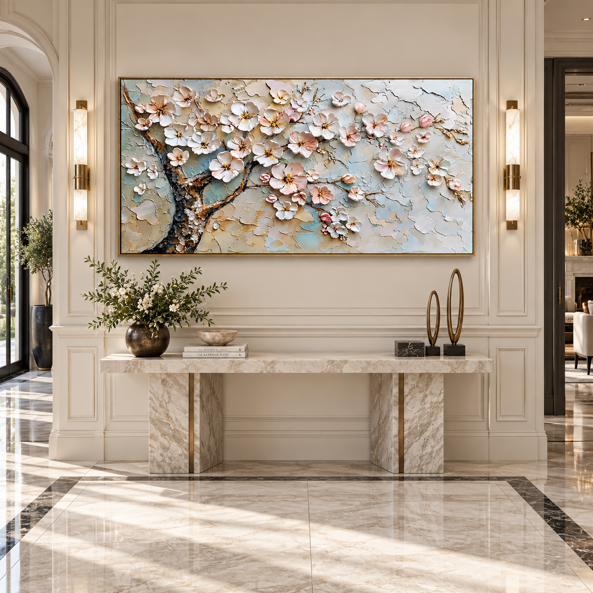 Cherry Blossom-White Floral Tree Painting