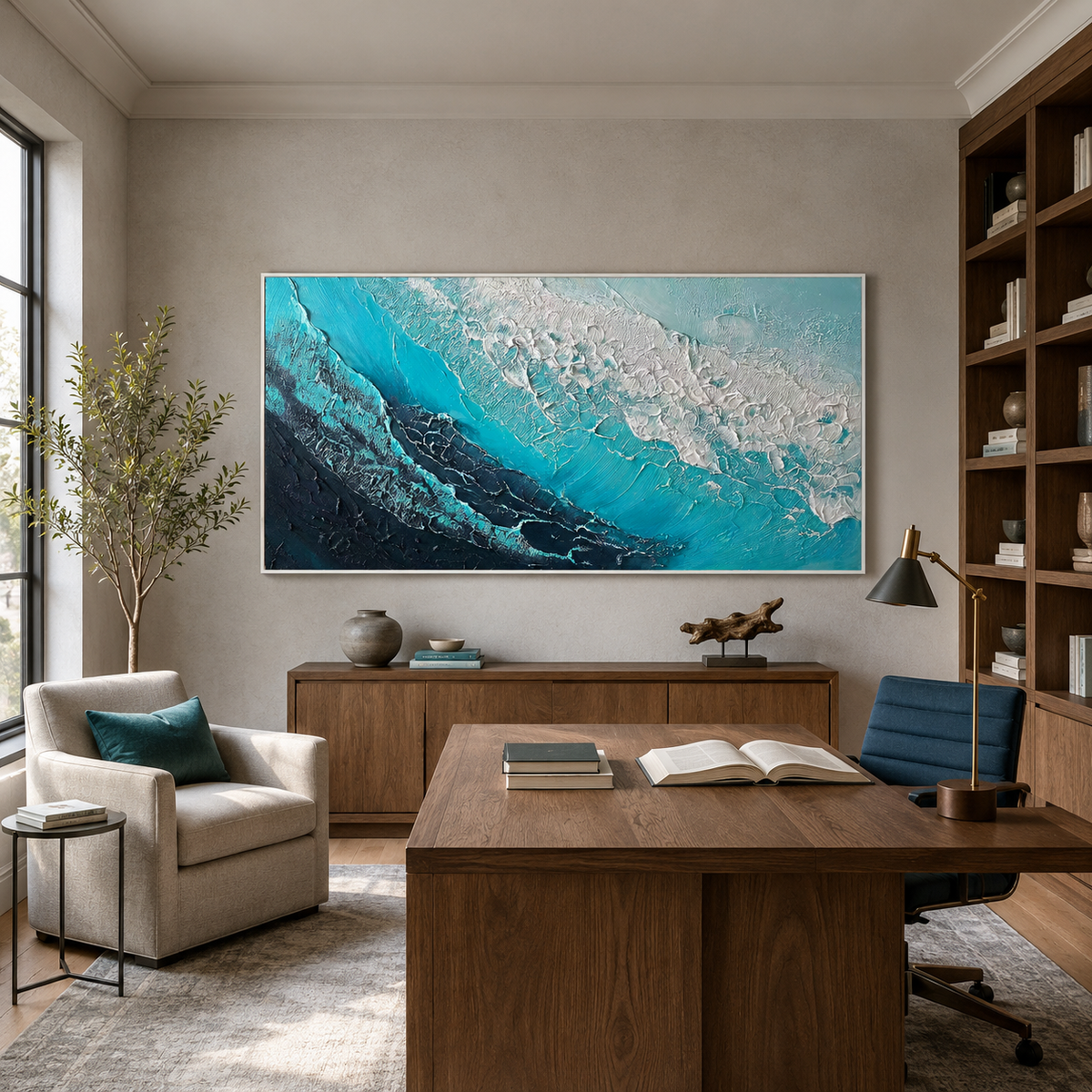 Ocean Depths-Turquoise Wave Abstract Painting