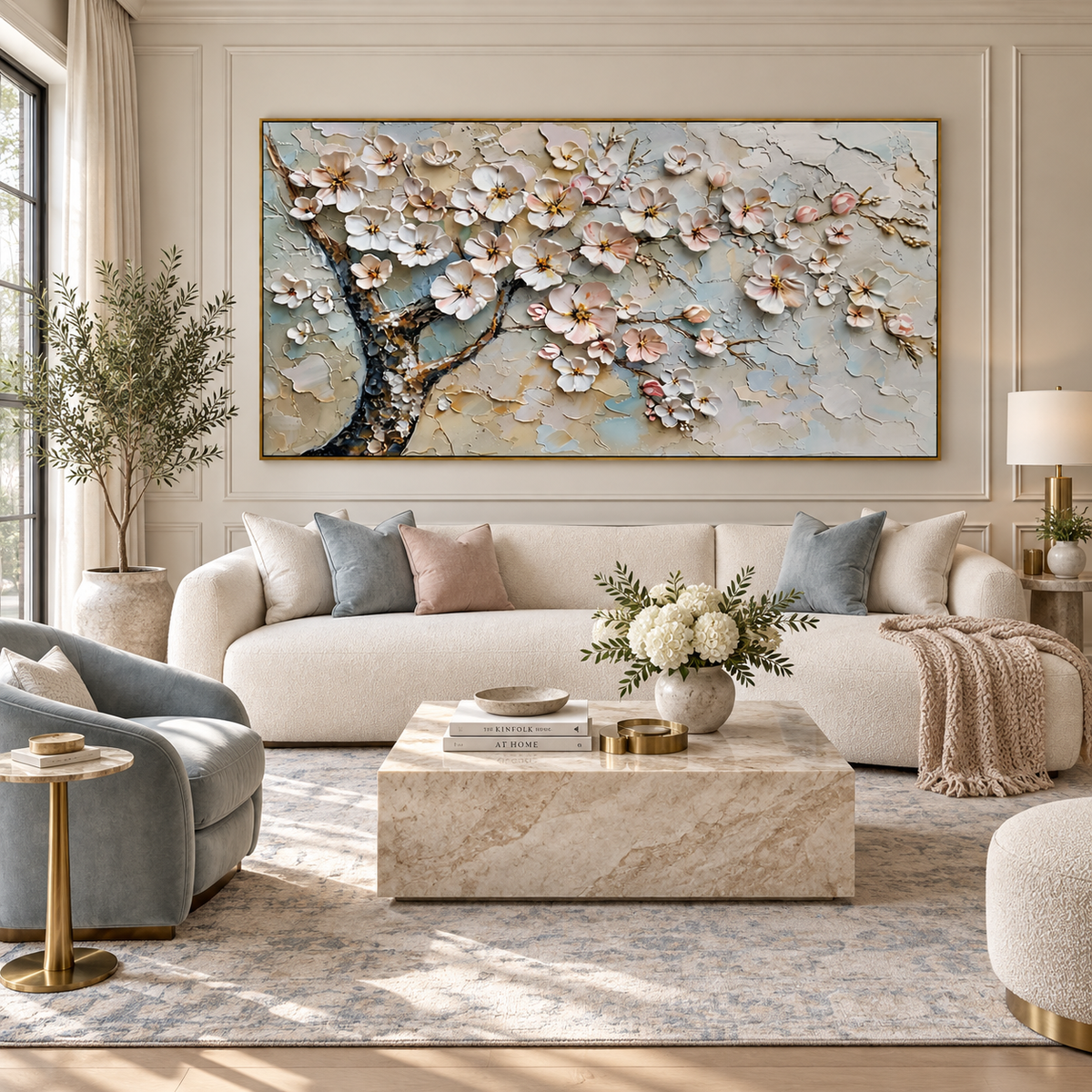Cherry Blossom-White Floral Tree Painting