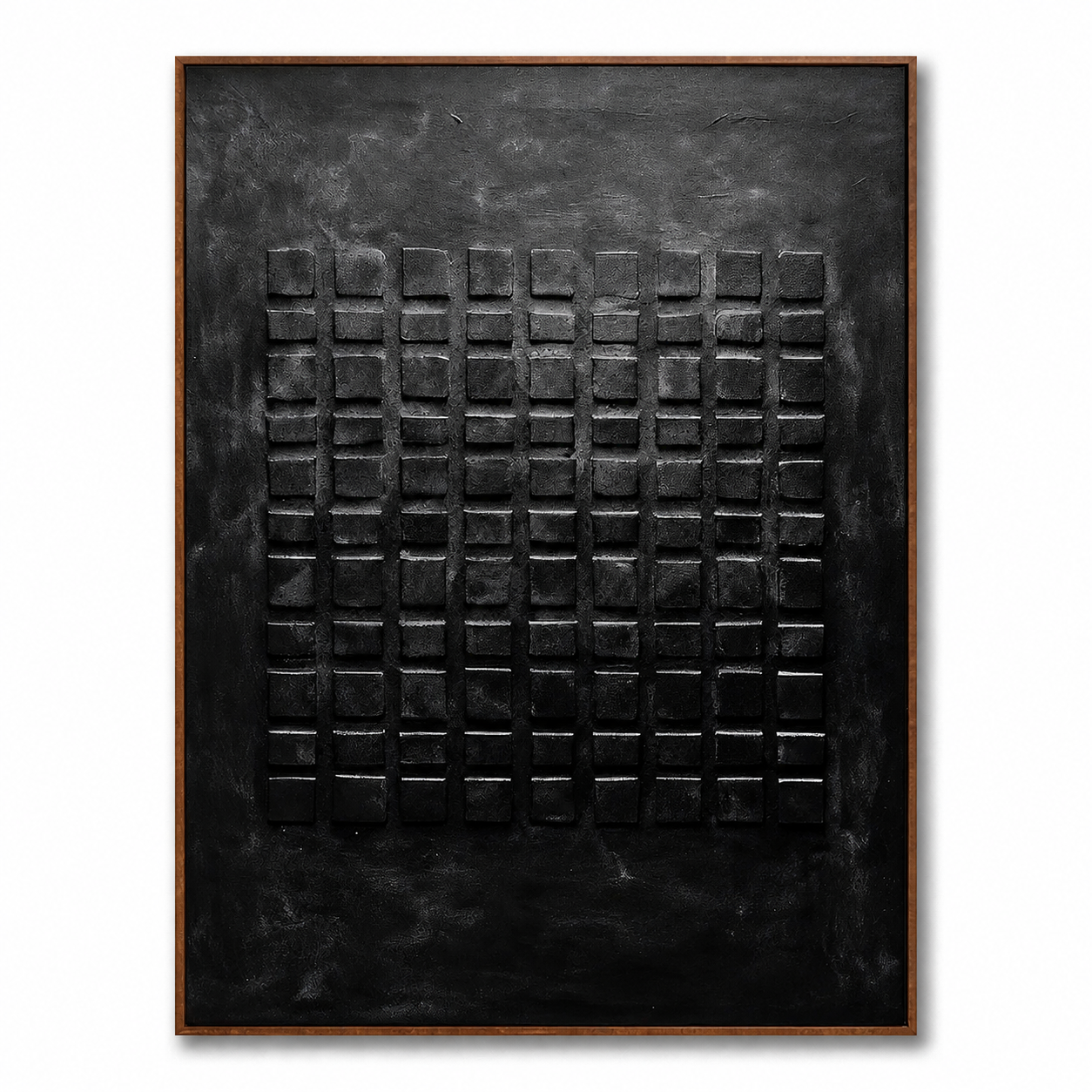 Obsidian Grid-Black Textured Abstract Painting