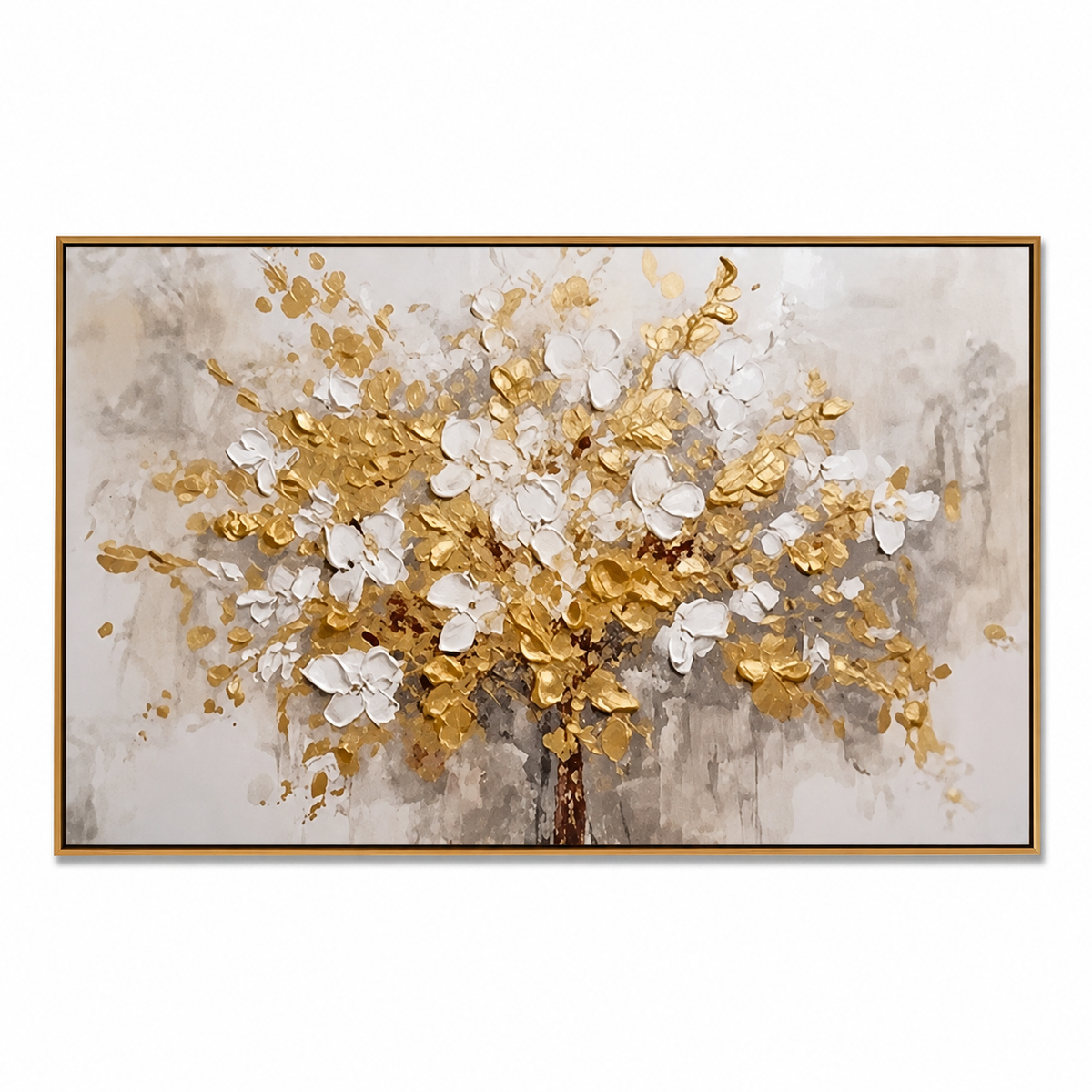 Golden Bloom-White Gold Floral Tree Painting