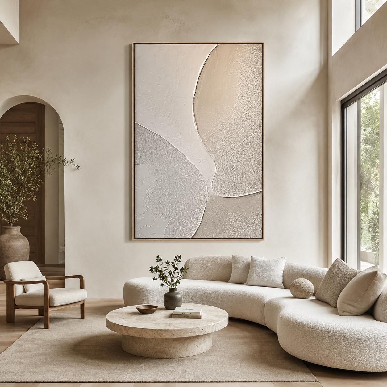 Soft Divide-Cream Textured Abstract Painting