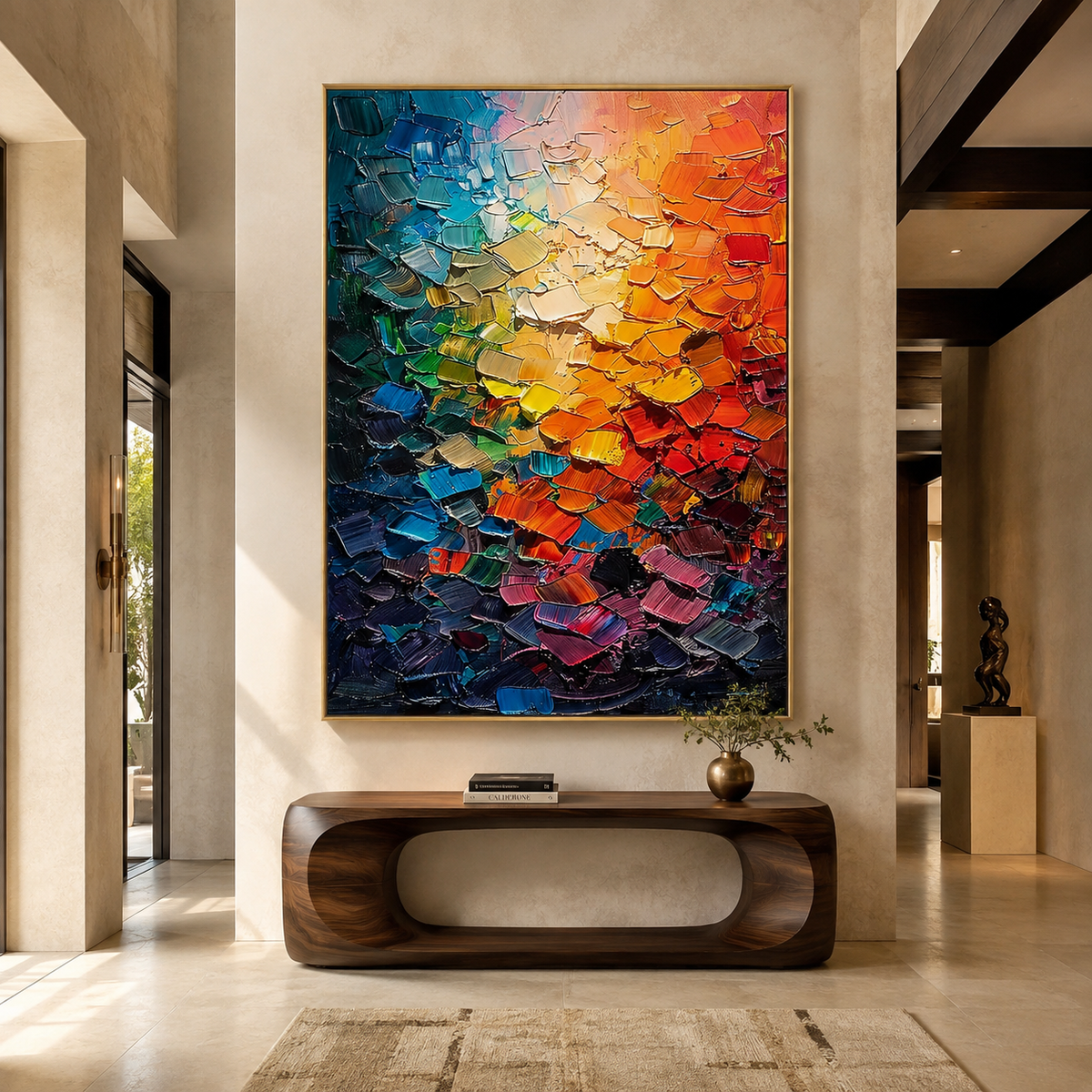 Chromatic Cascade-Colorful Impasto Abstract Painting
