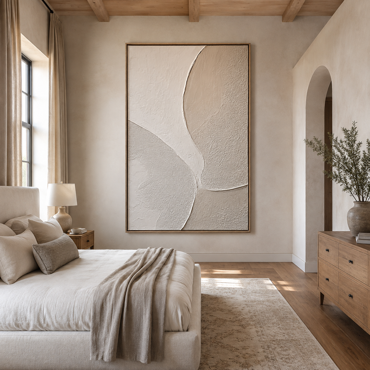 Soft Divide-Cream Textured Abstract Painting