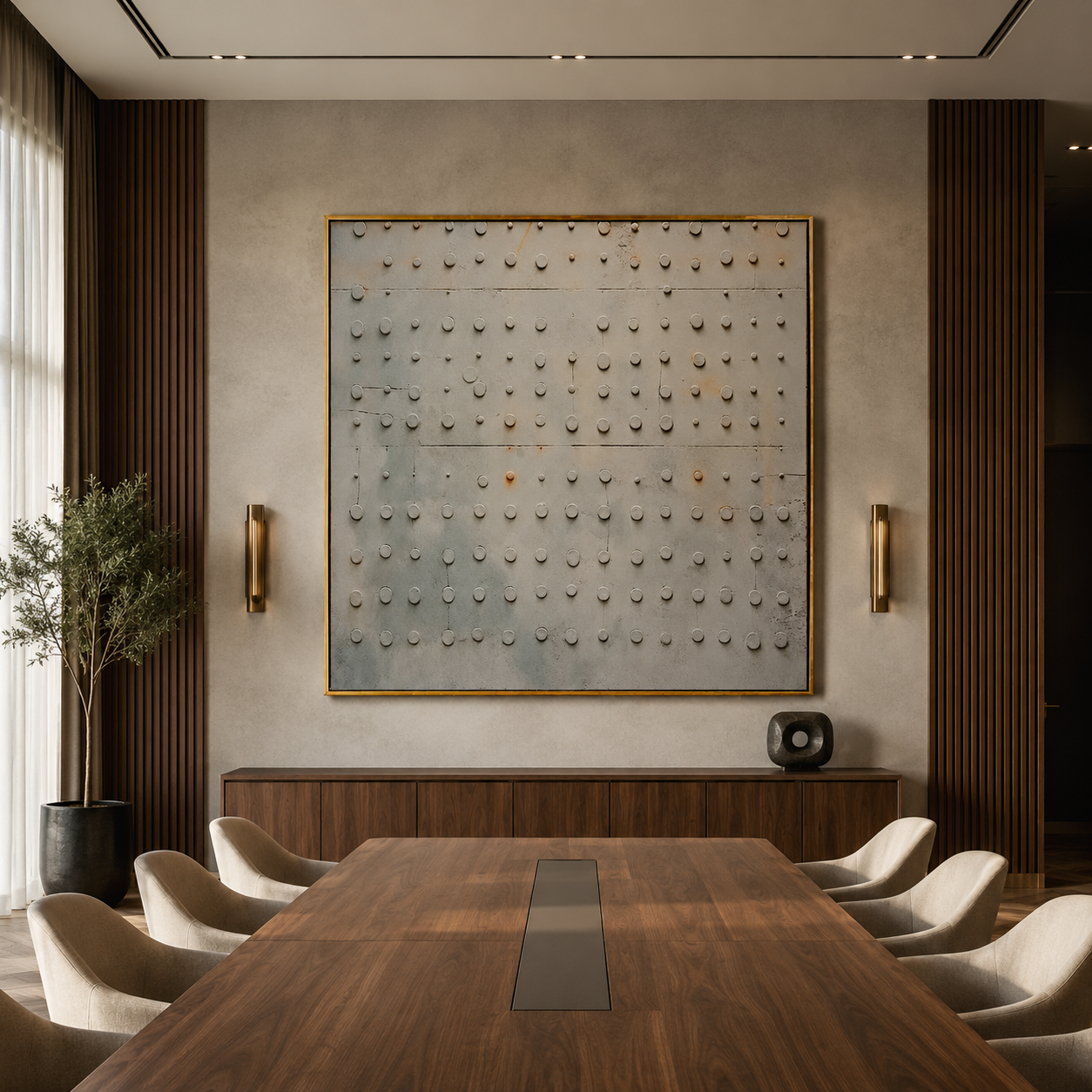 Silver Grid Rhythm-Textured Geometric Abstract Painting