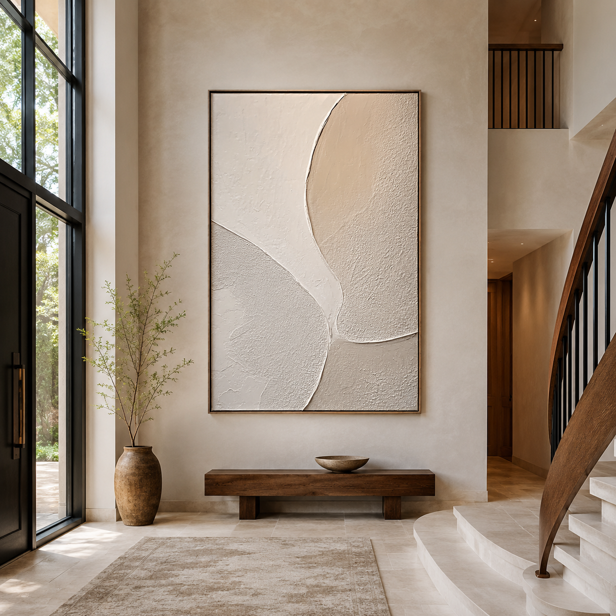 Soft Divide-Cream Textured Abstract Painting