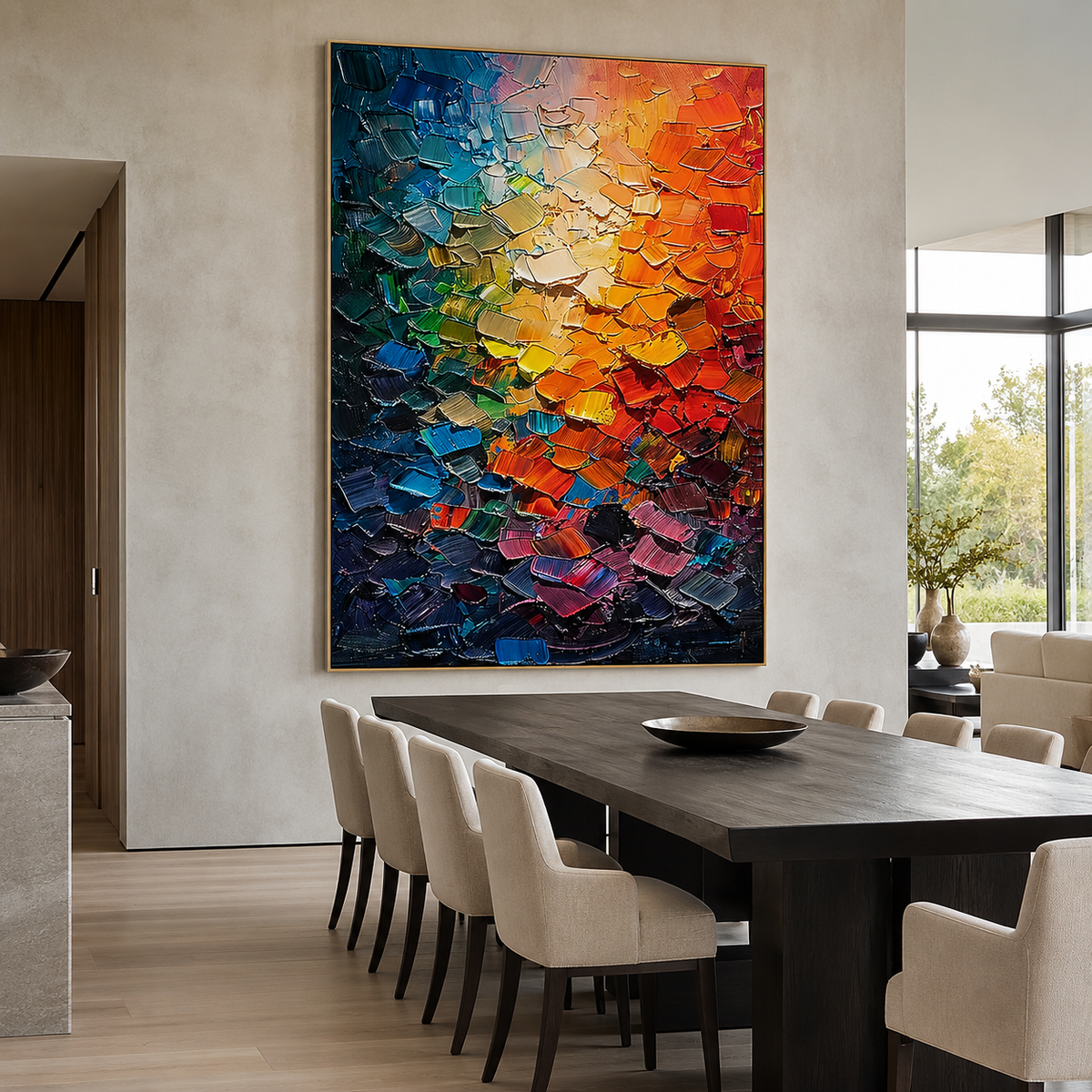 Chromatic Cascade-Colorful Impasto Abstract Painting
