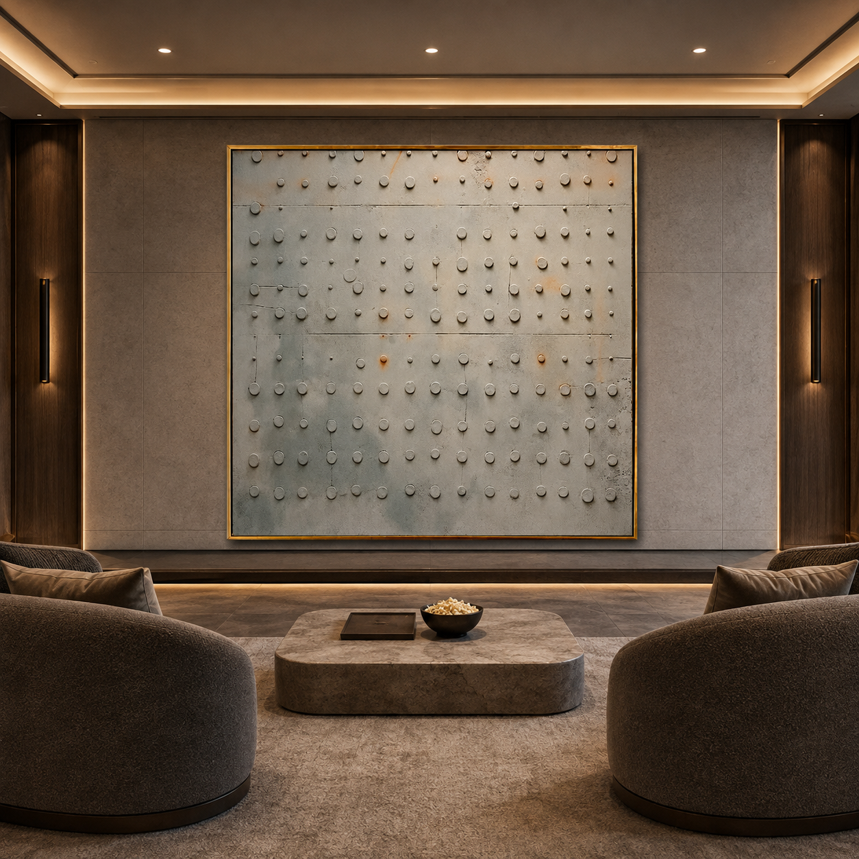 Silver Grid Rhythm-Textured Geometric Abstract Painting