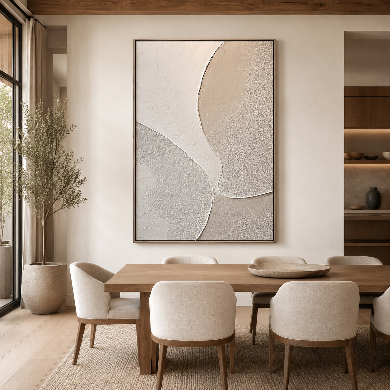 Soft Divide-Cream Textured Abstract Painting