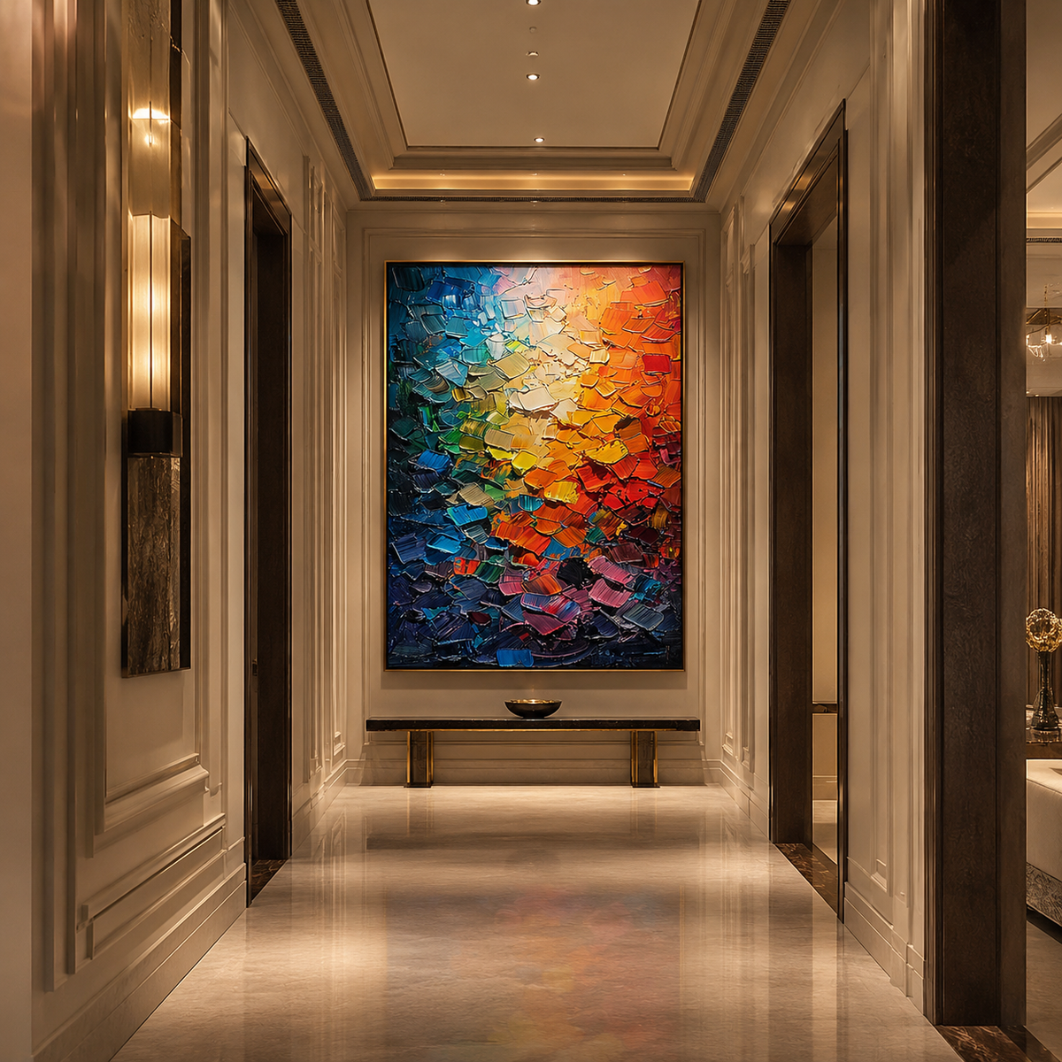 Chromatic Cascade-Colorful Impasto Abstract Painting