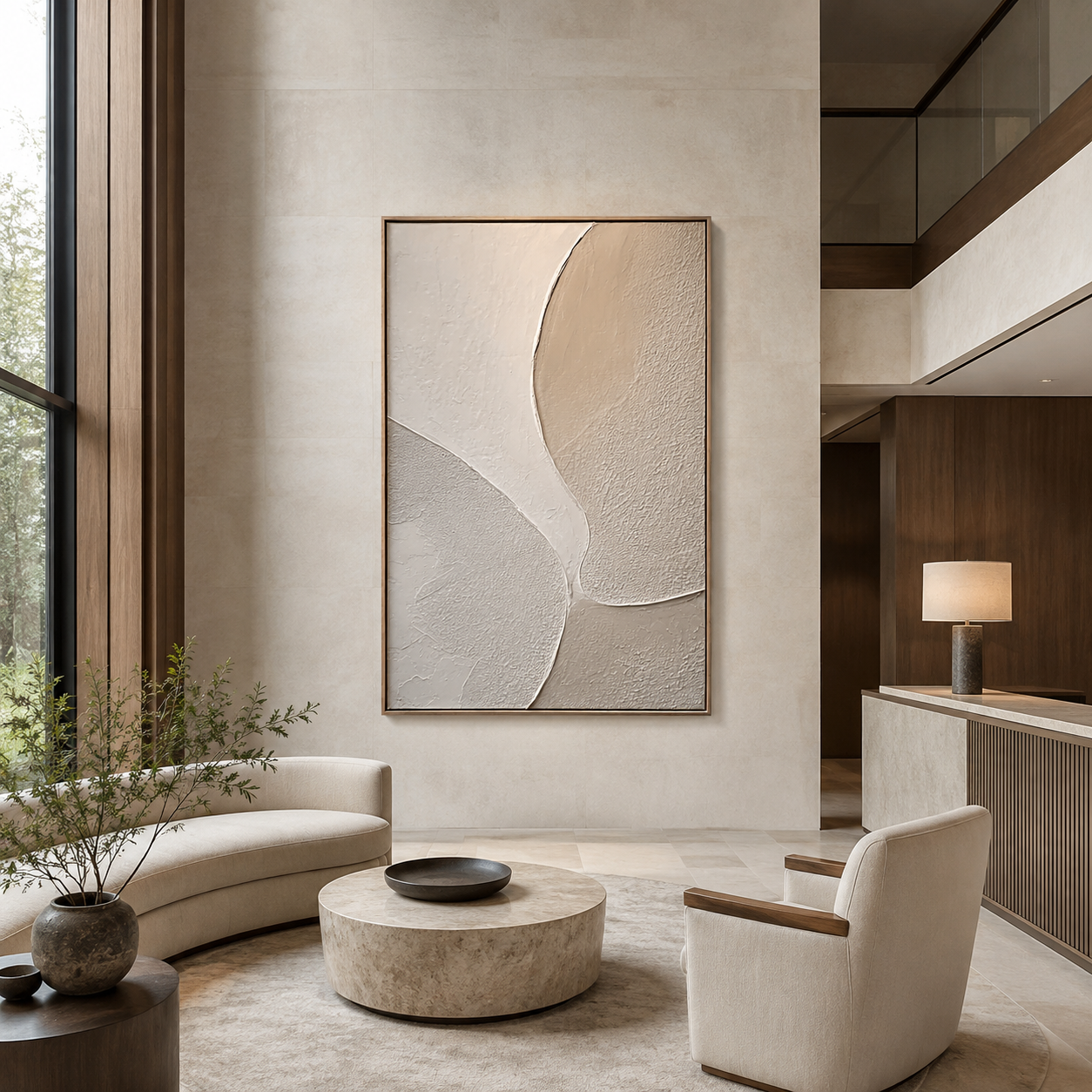 Soft Divide-Cream Textured Abstract Painting