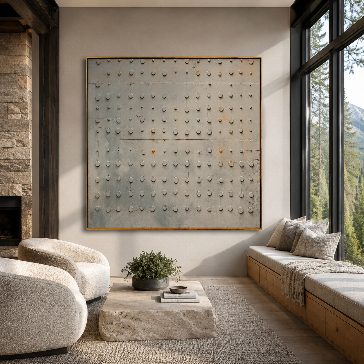 Silver Grid Rhythm-Textured Geometric Abstract Painting
