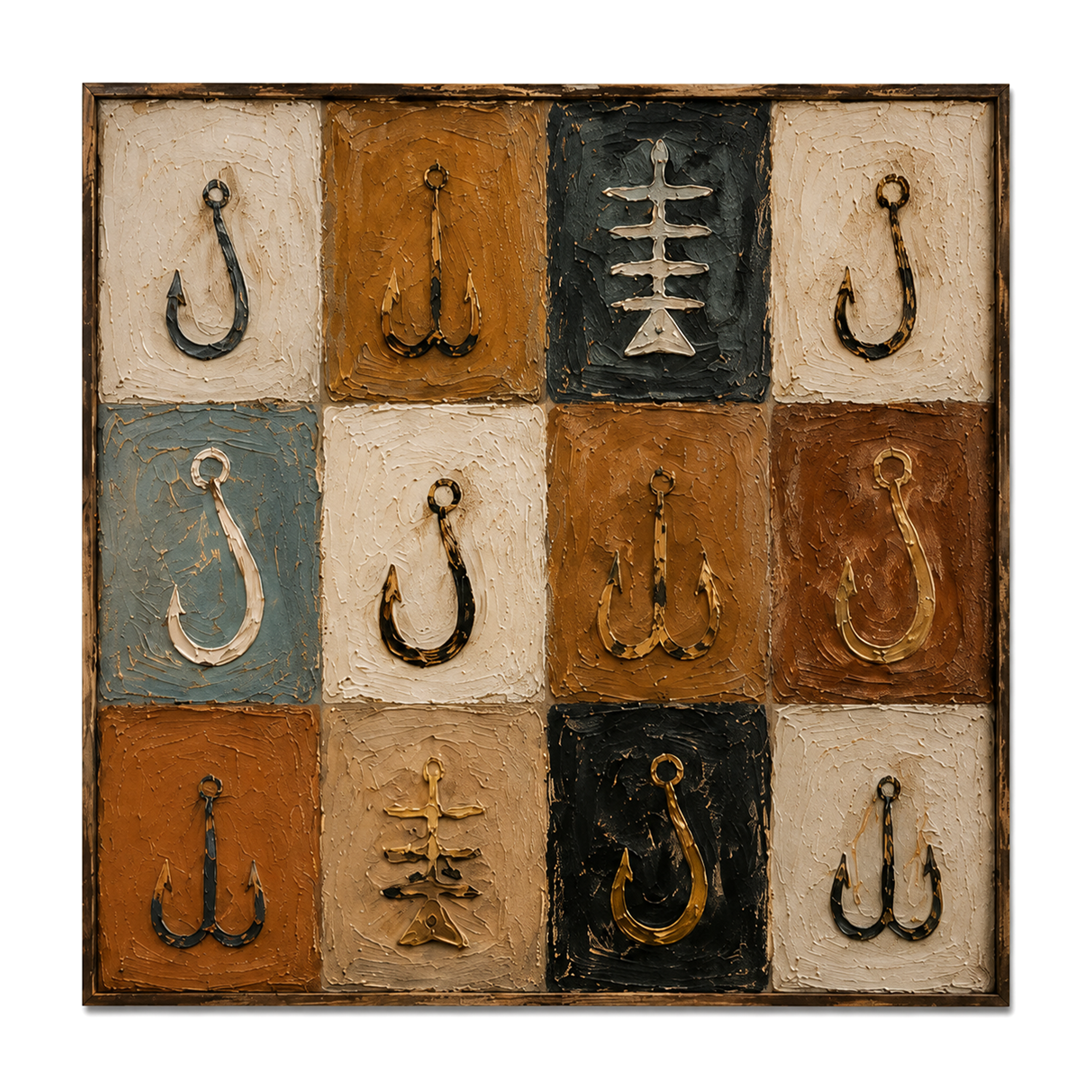 Hooked Tiles-Fishing Hook Textured Painting